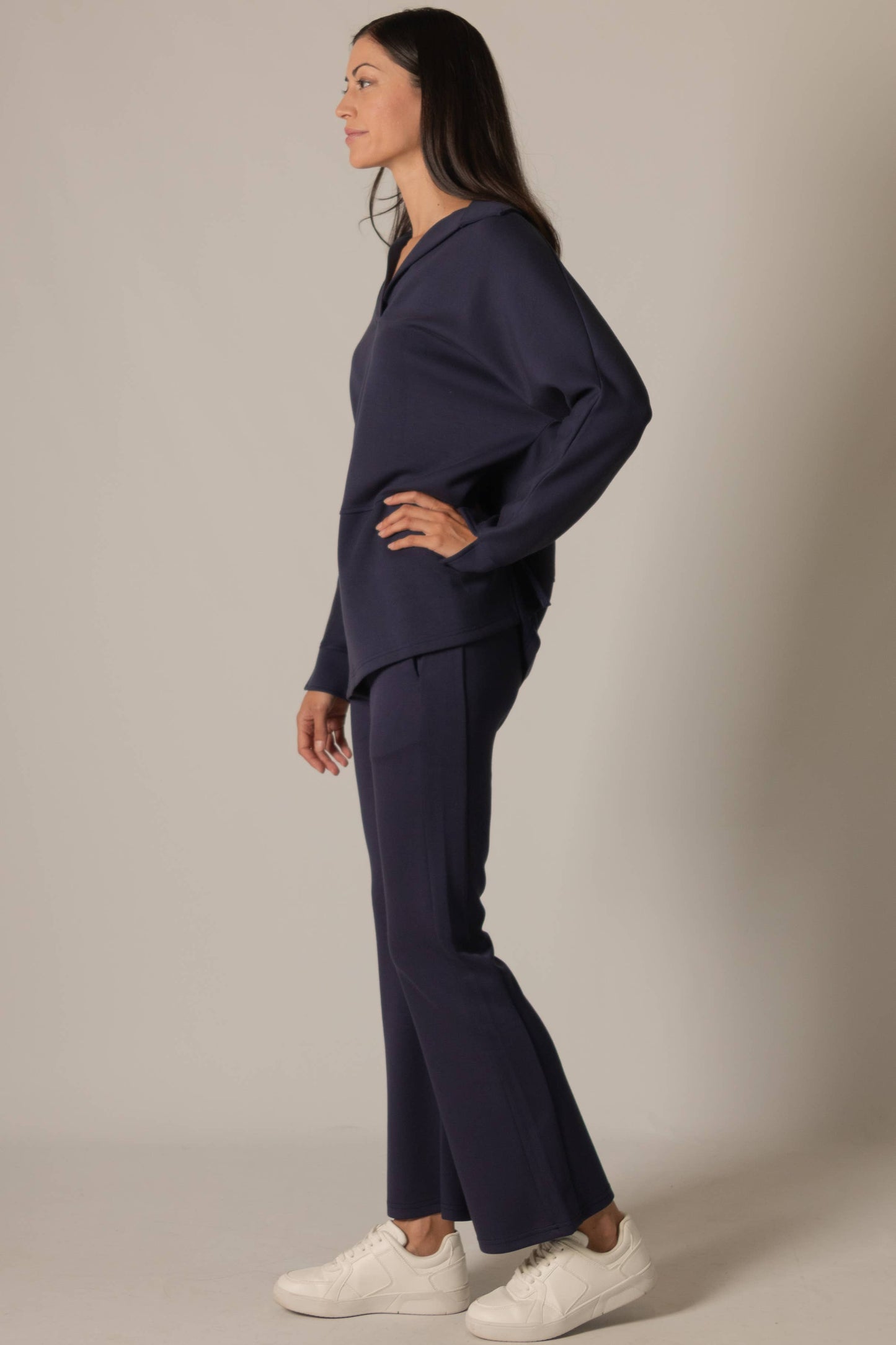 Collared Long Sleeve Top- Navy