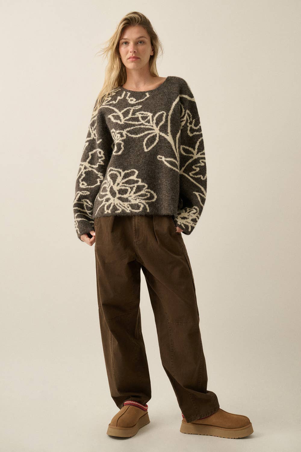 Floral Knit Sweater / Espresso