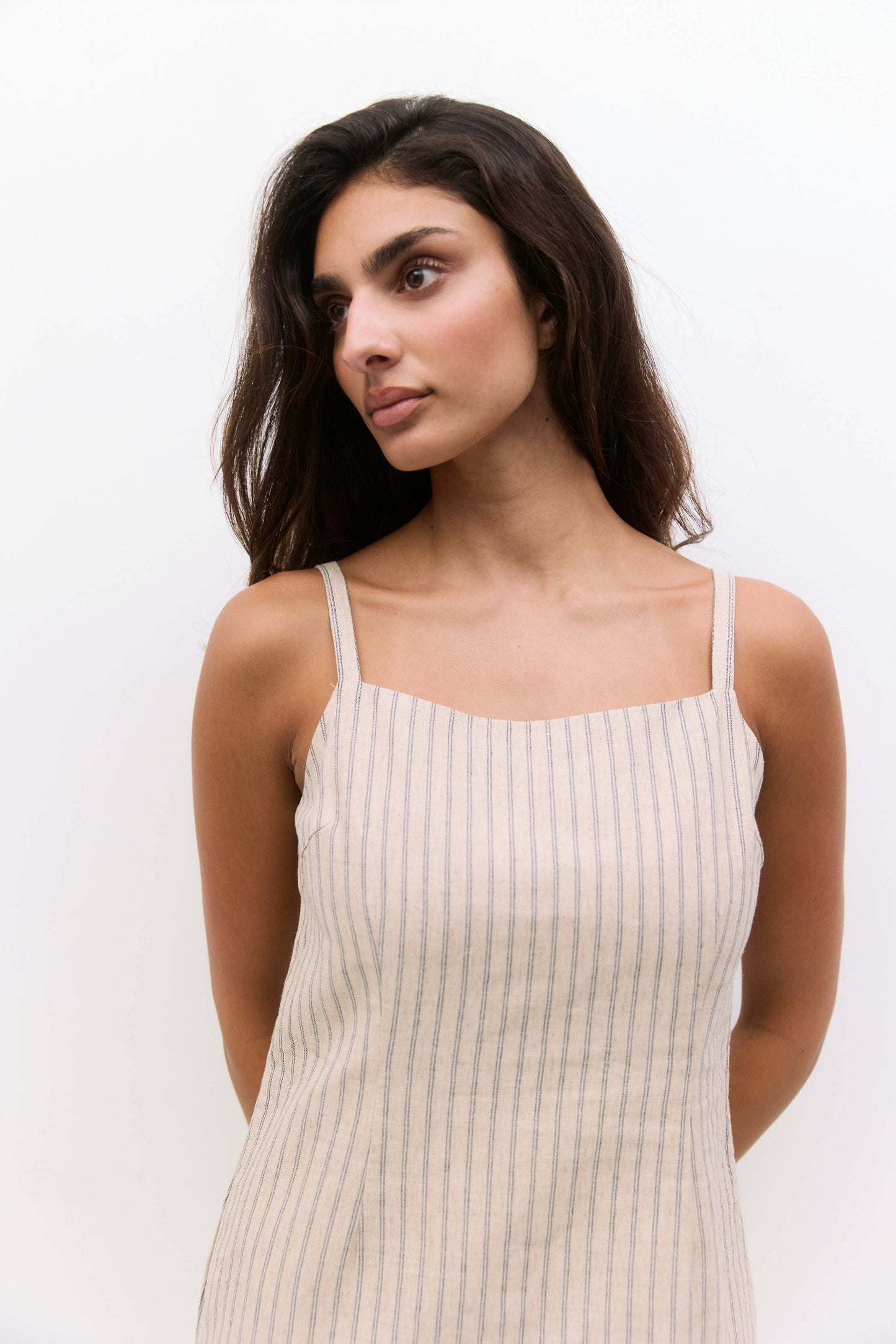The Casey Dress in Oatmeal Stripe