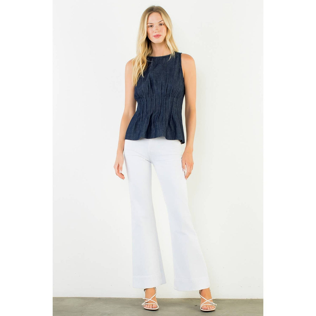Denim Pleated Top