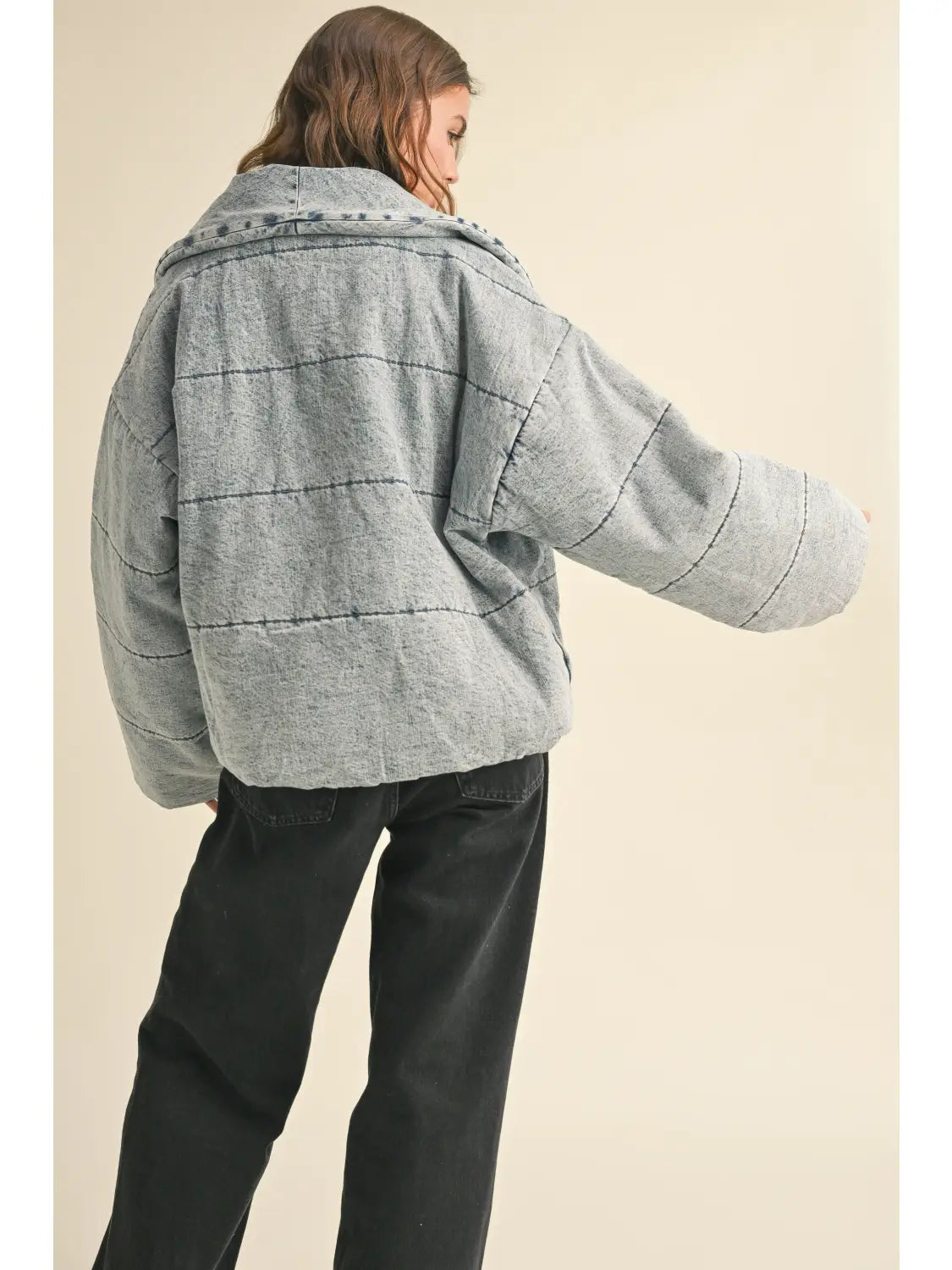 Quilted Tie to Close Denim Jacket