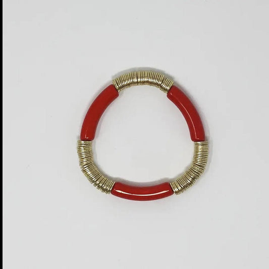 Gold Tube Bracelet - Red