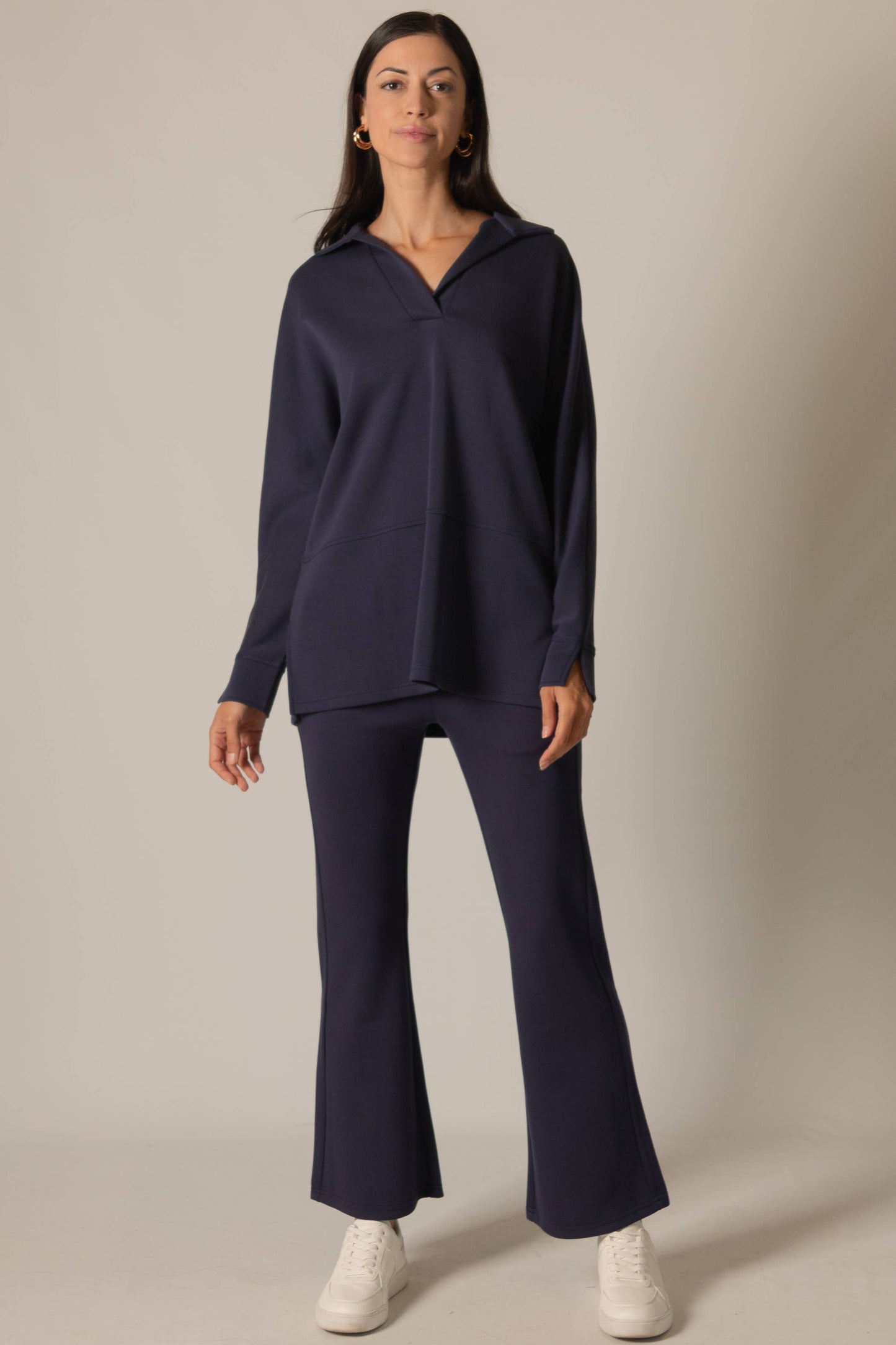 Collared Long Sleeve Top- Navy