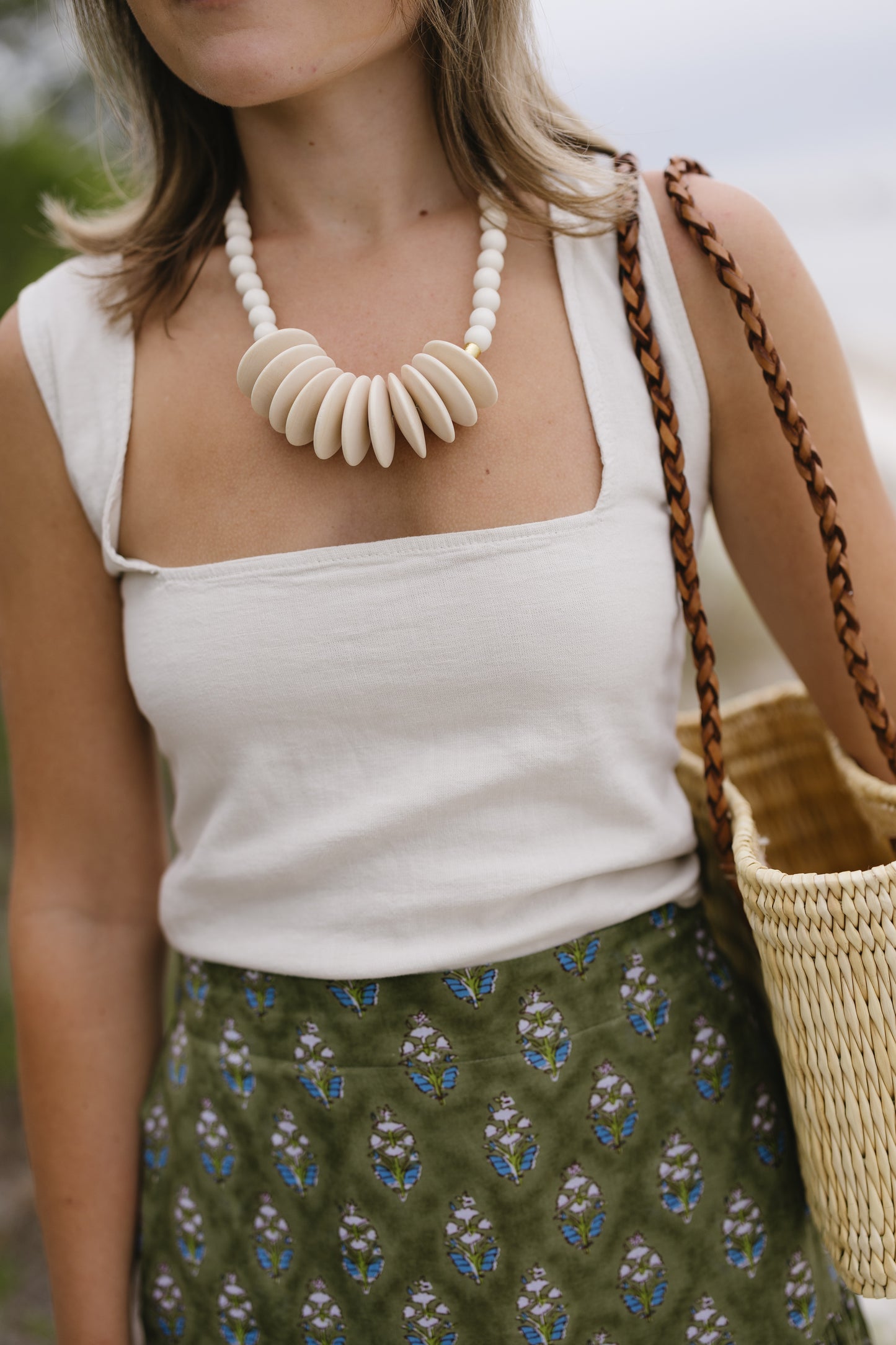 Wood Disk Bead Necklace
