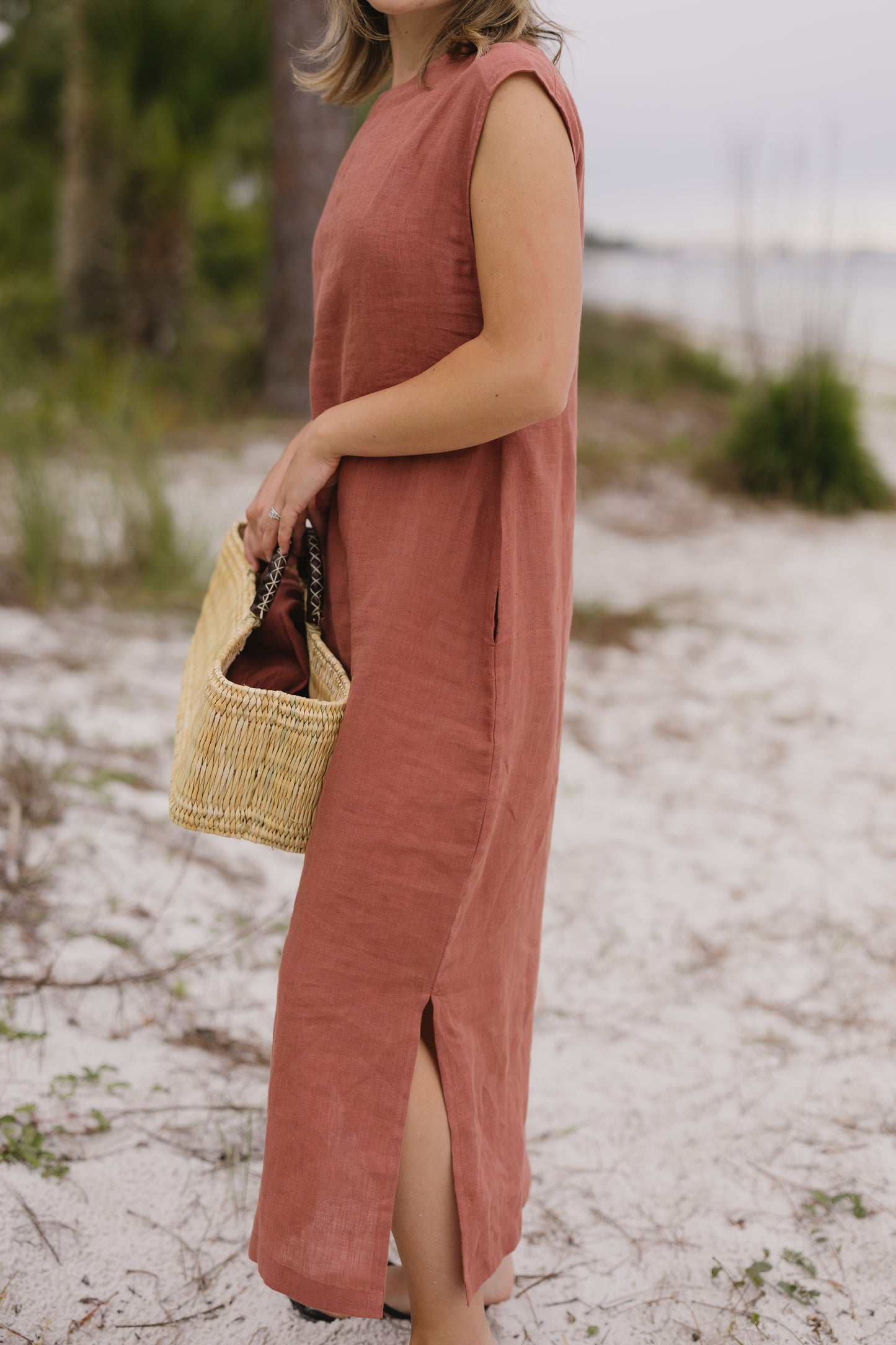 Linen Sabrina Dress: Burl Wood