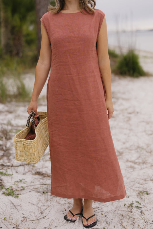 Linen Sabrina Dress: Burl Wood