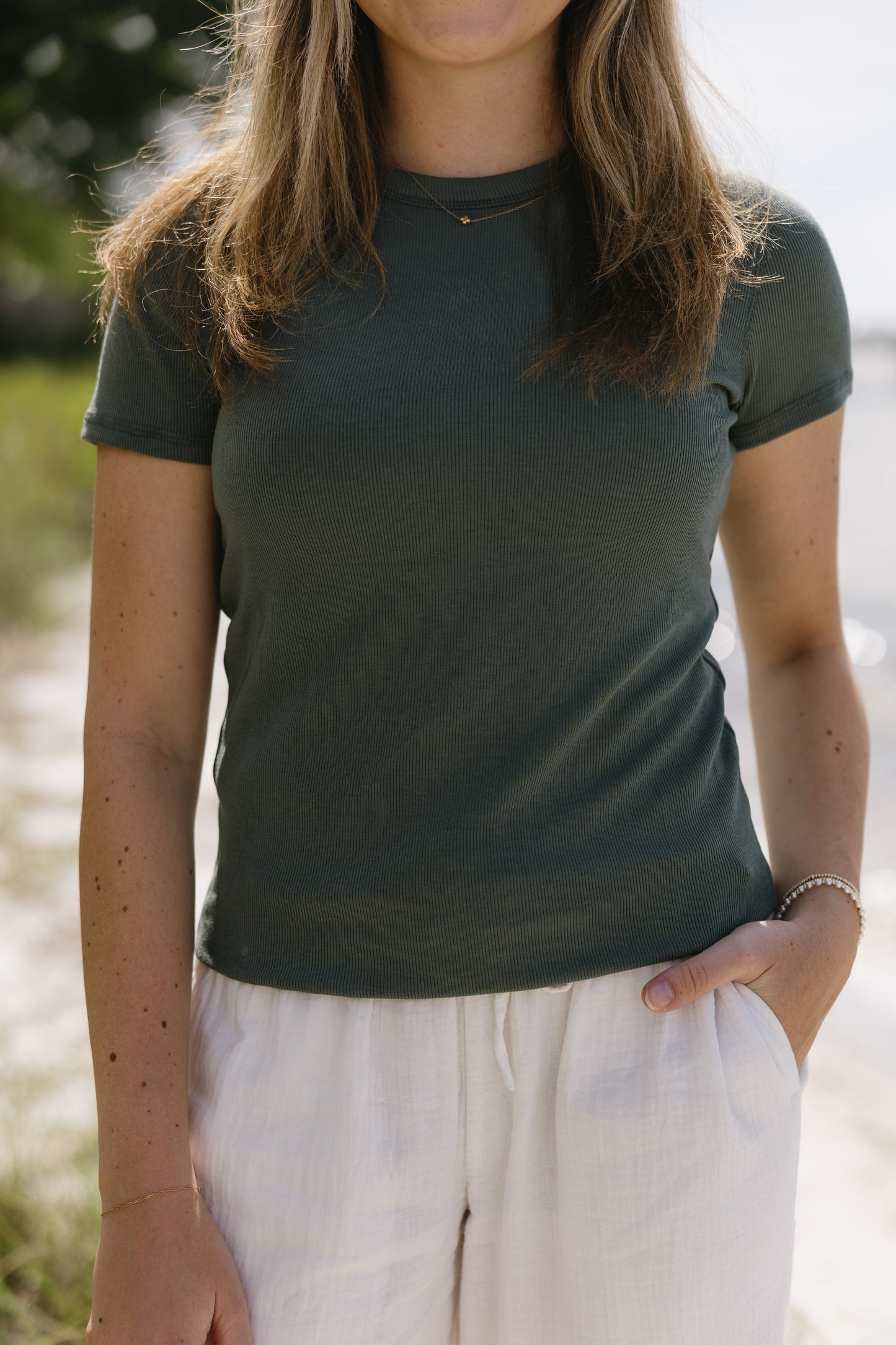 Ribbed Essential Tee- Harbour