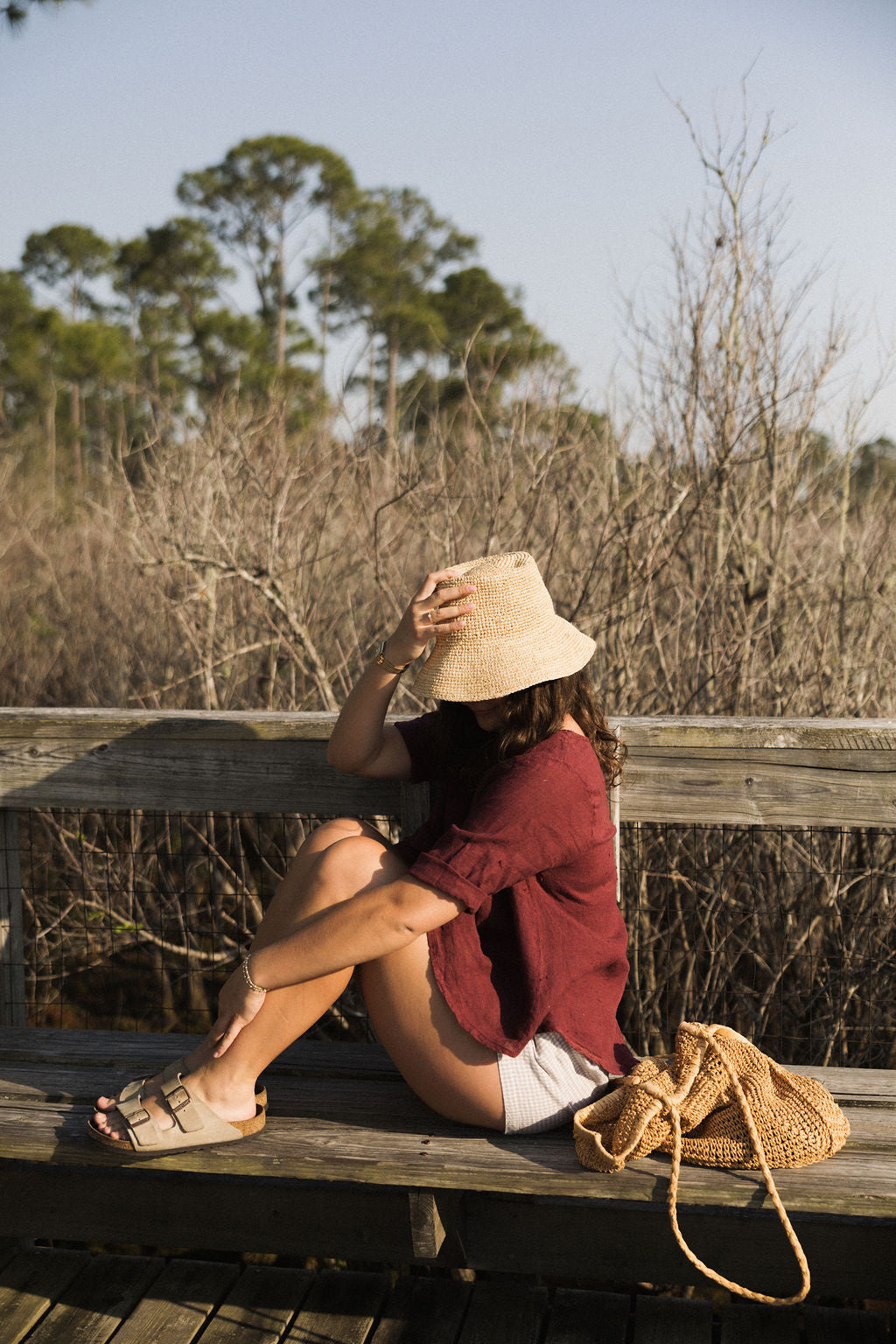 Button Up Linen Blouse - Wine