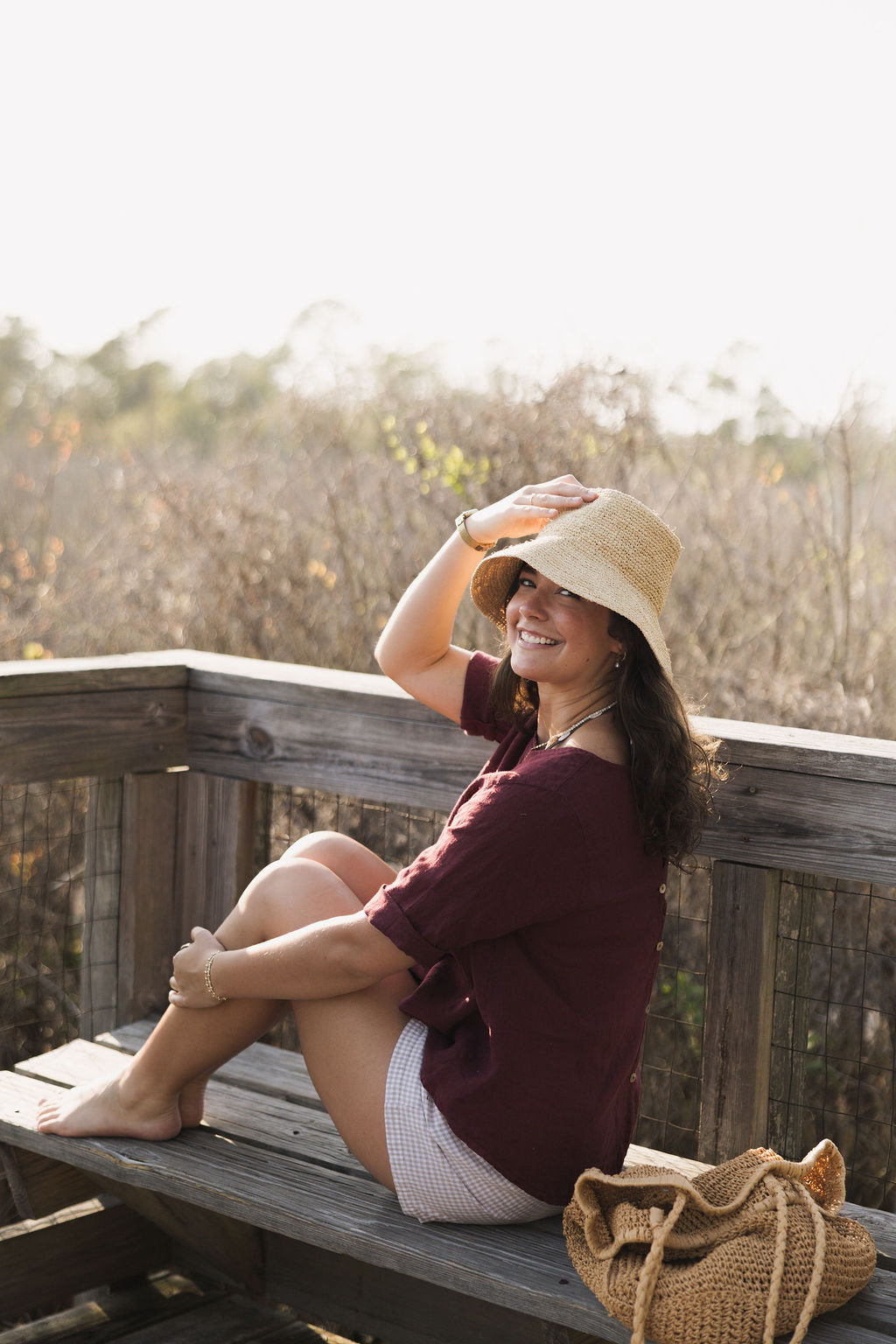 Button Up Linen Blouse - Wine