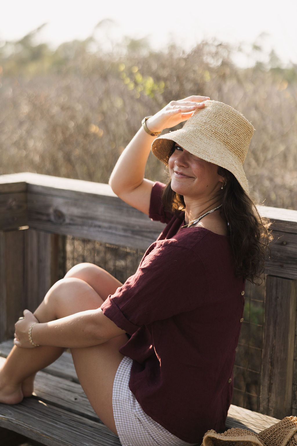 Button Up Linen Blouse - Wine