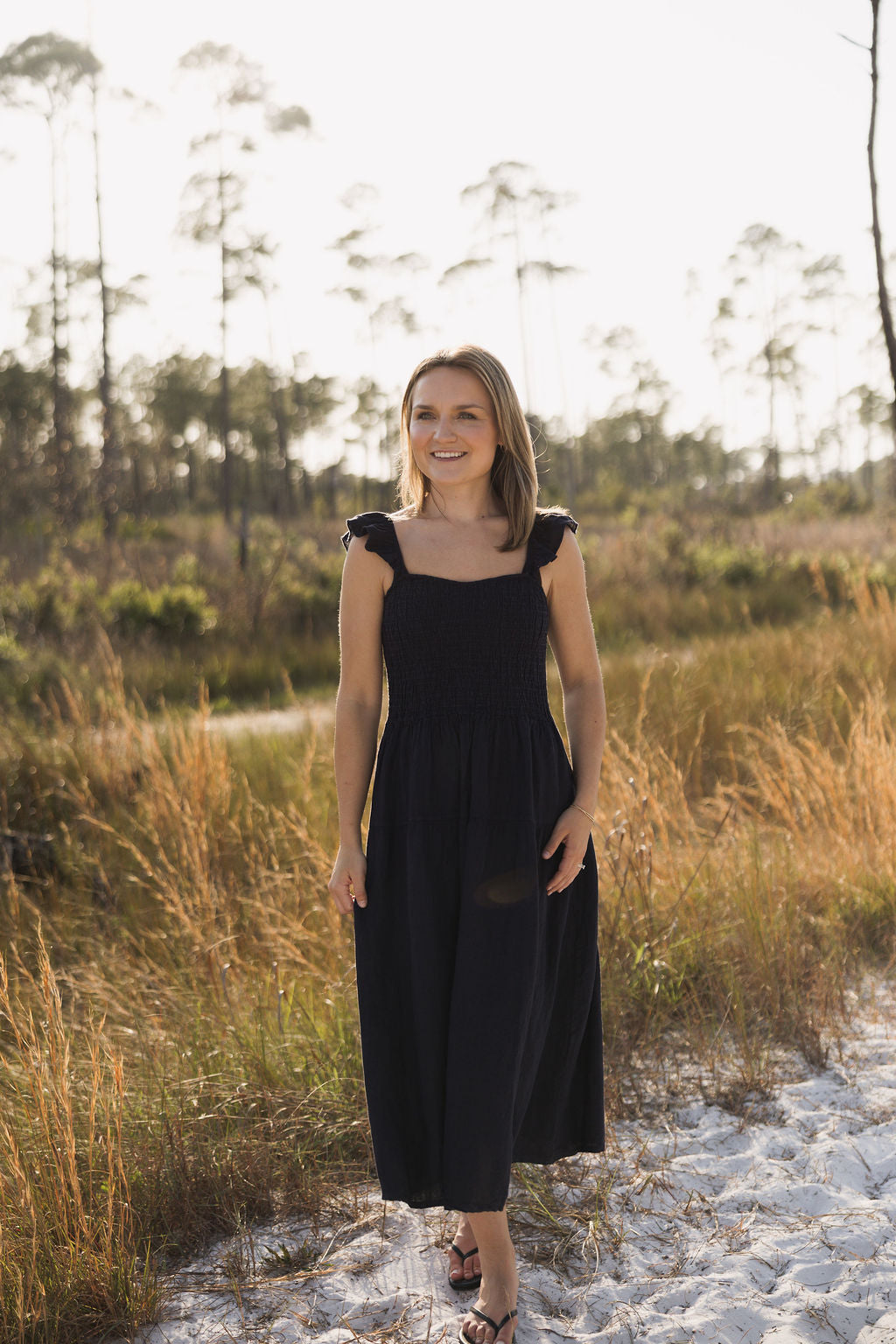 Ruffle Strap Linen Dress