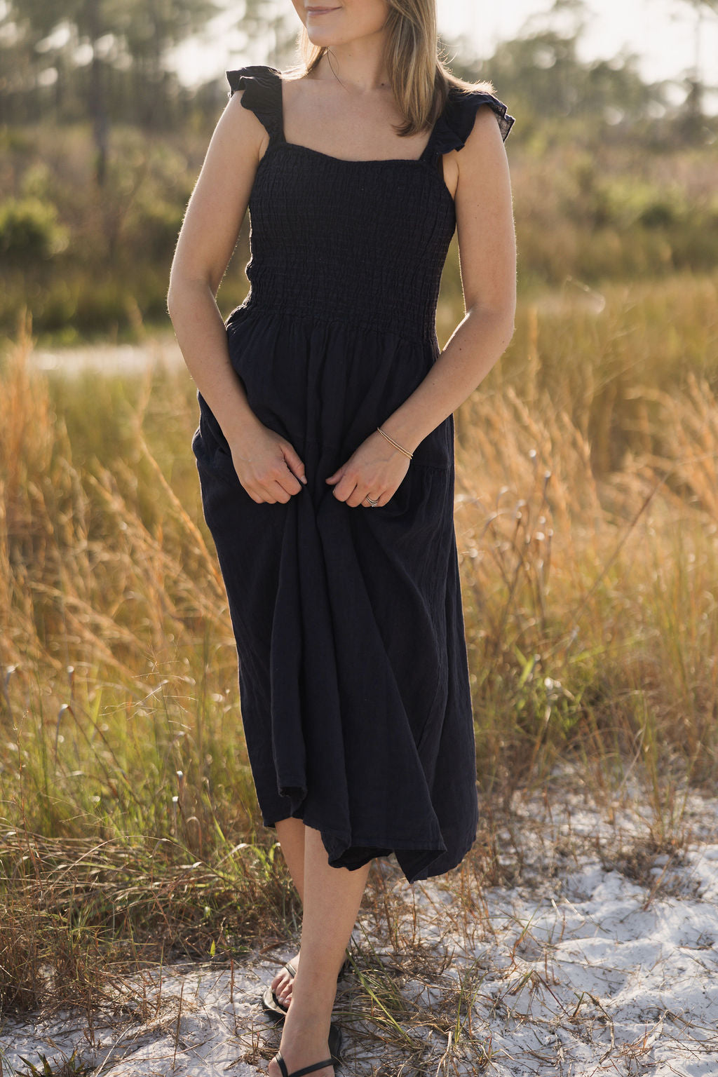 Ruffle Strap Linen Dress