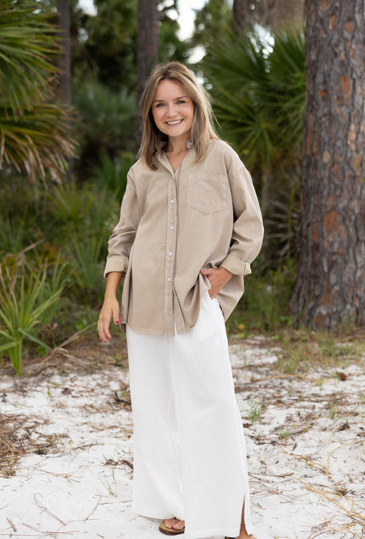 Oversized Button-Up: Soft Taupe