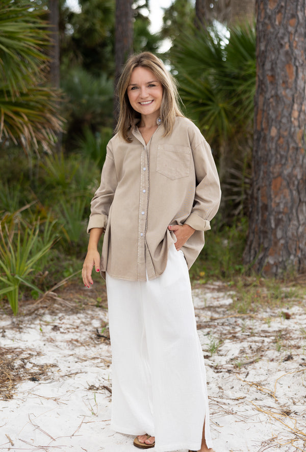 Oversized Button-Up: Soft Taupe