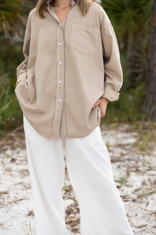Oversized Button-Up: Soft Taupe