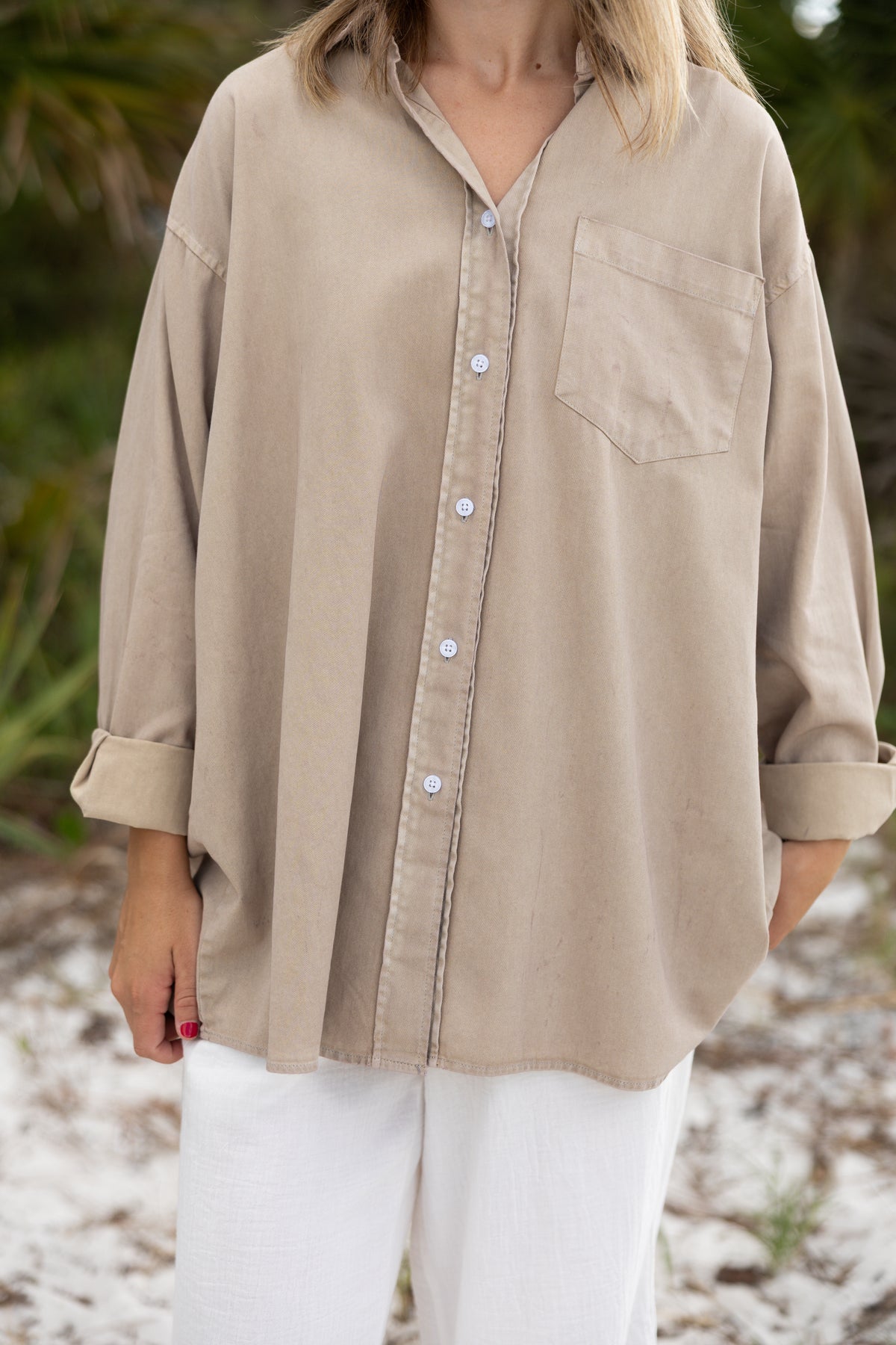 Oversized Button-Up: Soft Taupe