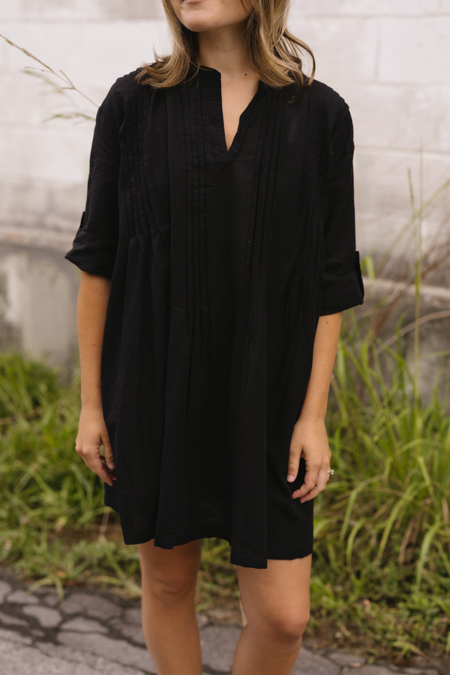 Bianca Cotton Tunic Dress- Black