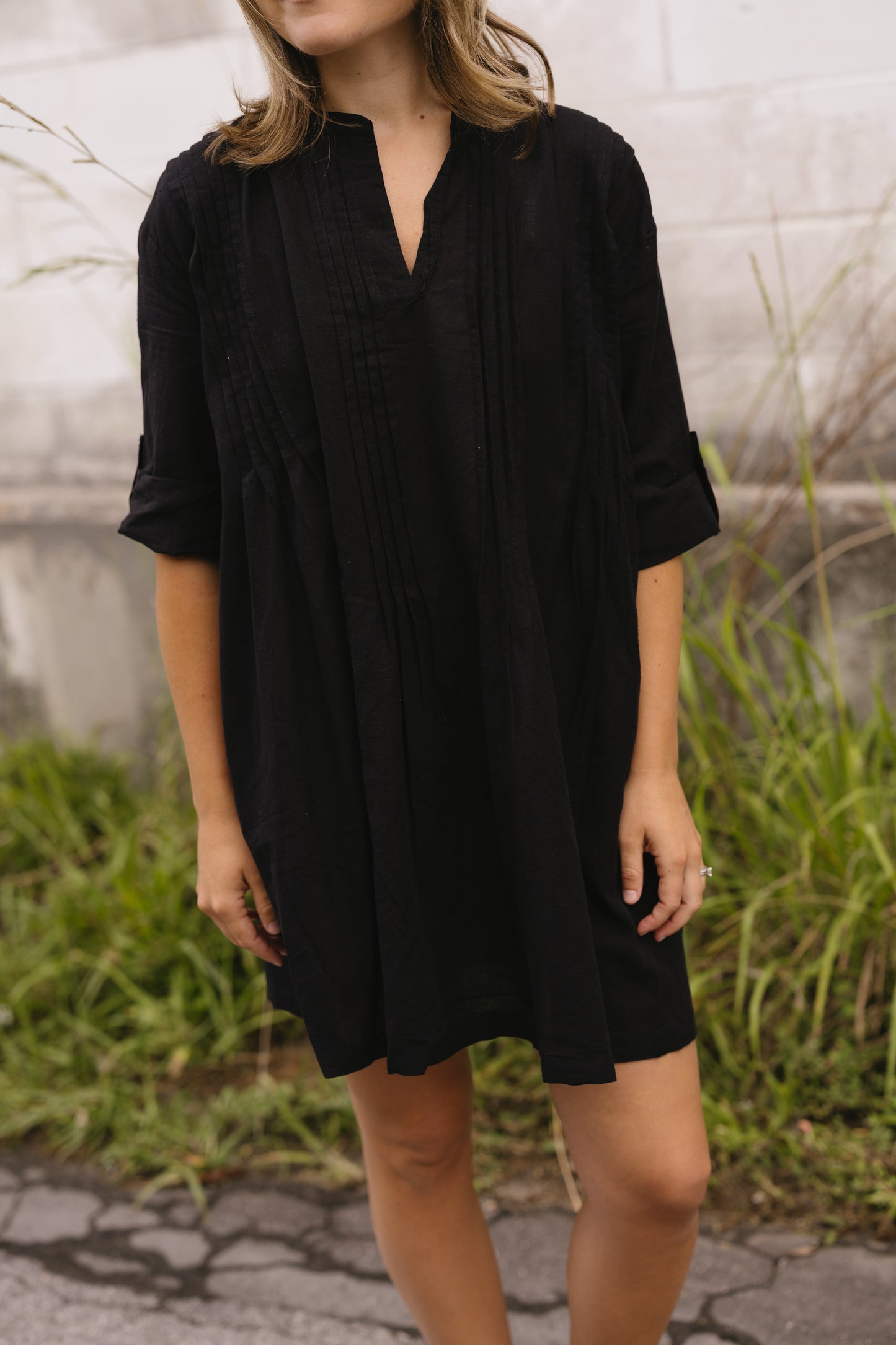Bianca Cotton Tunic Dress- Black