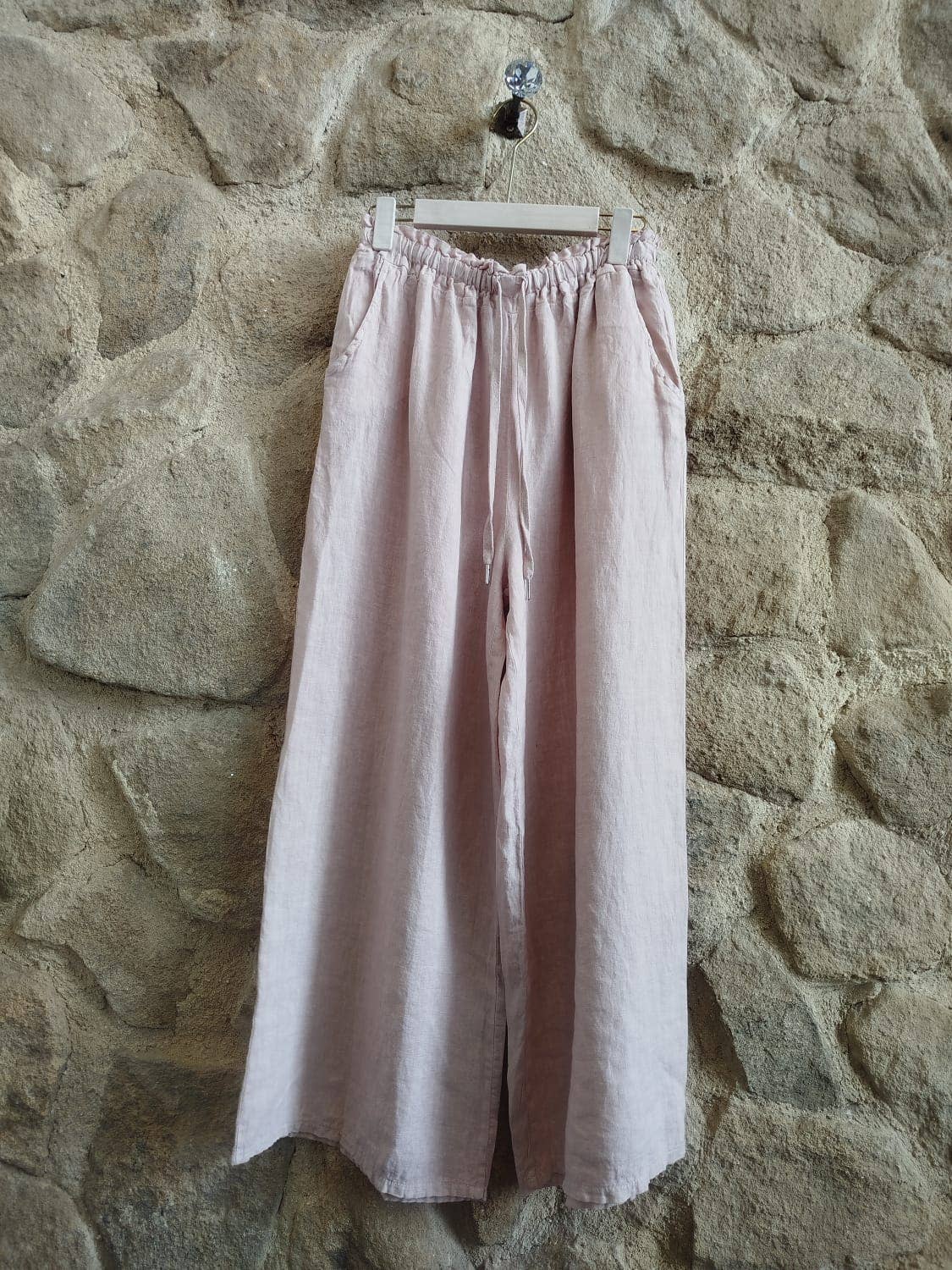 Ref-18116 WIDE-LEG PANTS 100% LINEN: Camel