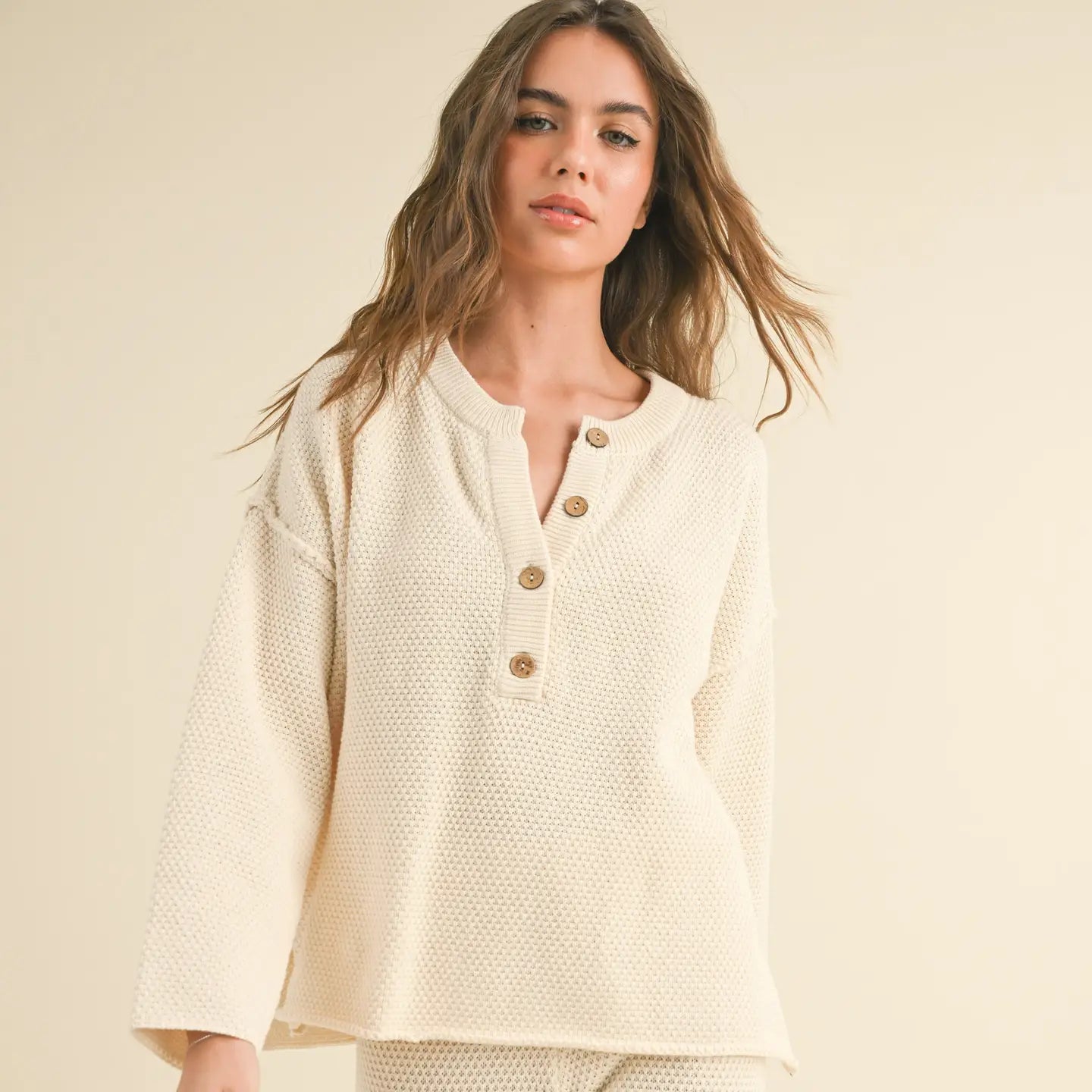 Waffle Knitted Top- Ivory