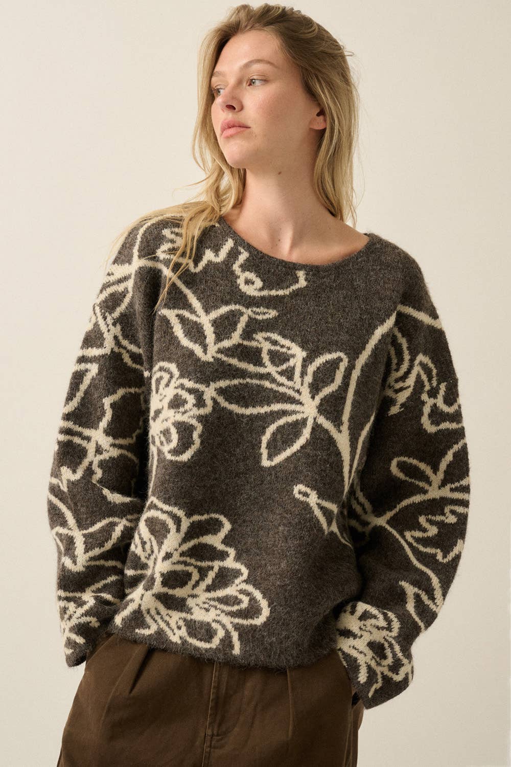 Floral Knit Sweater / Espresso