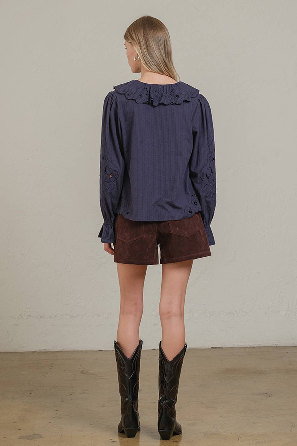 Embroidered Eyelet Collar Blouse
