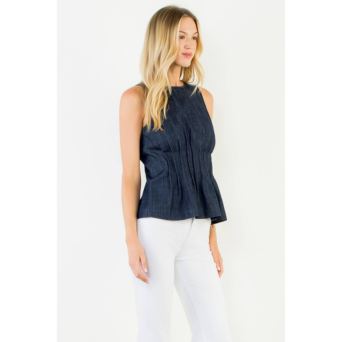 Denim Pleated Top