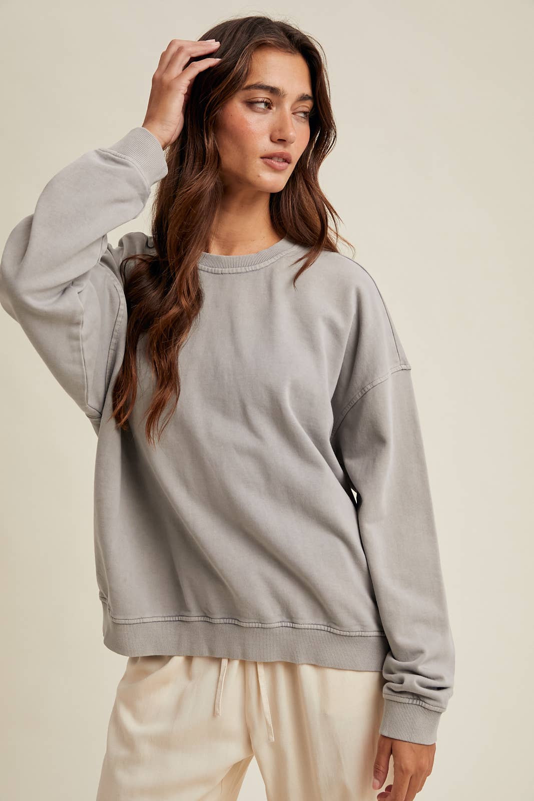 Washed Terry Sweatshirt- Grey