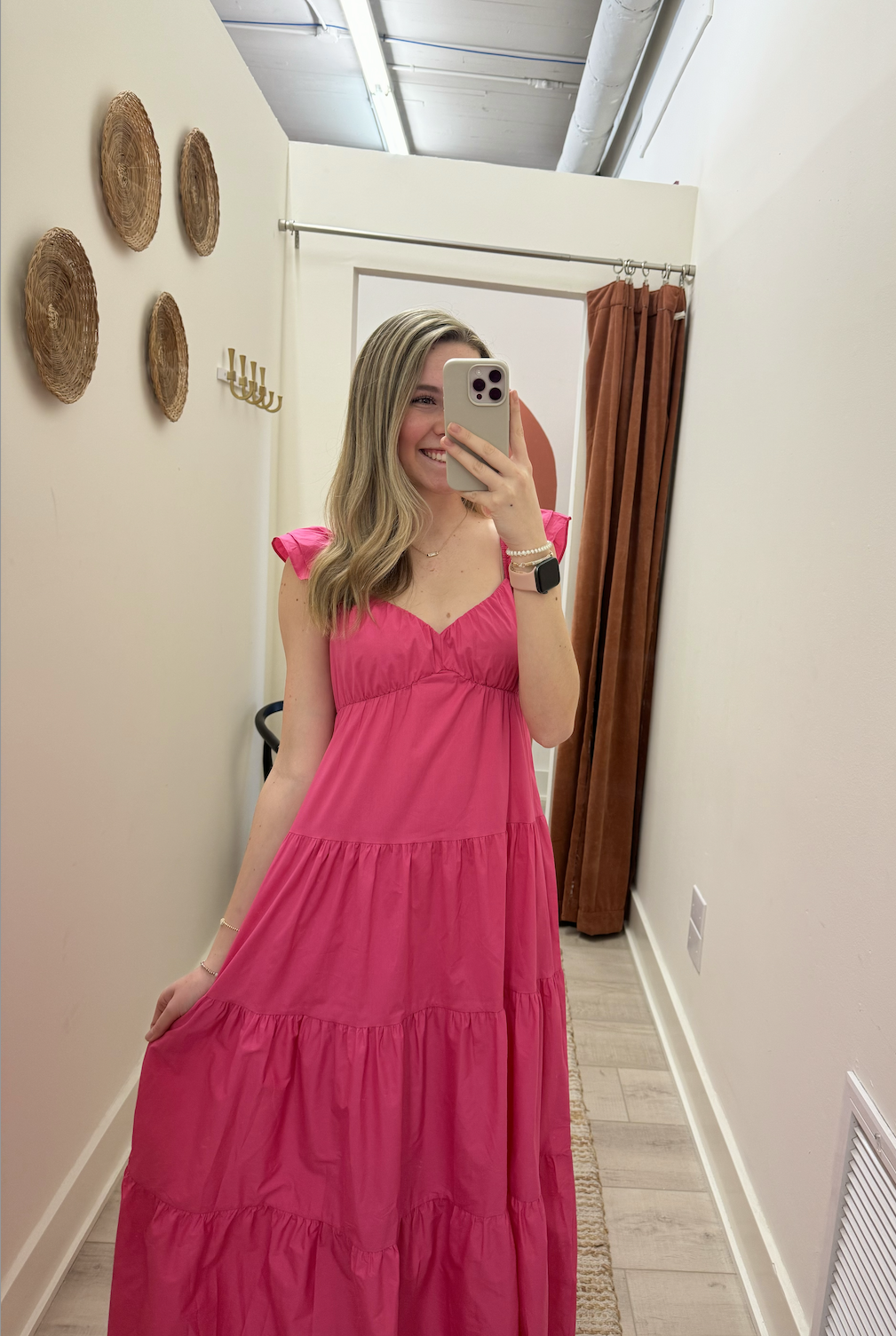 Popin Ruffle Maxi Dress-Hot Pink