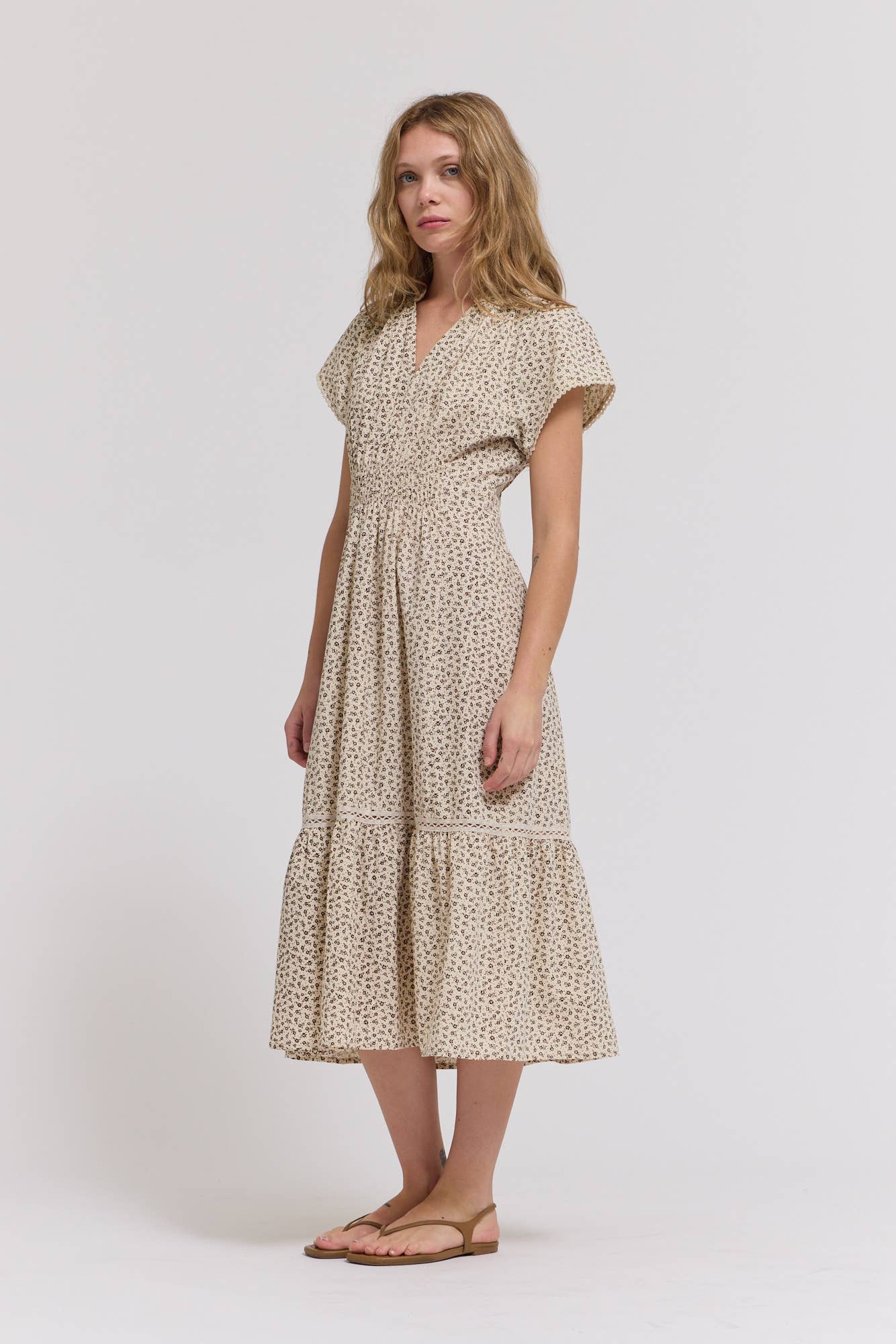 Scallop Trim Cotton Midi Dress