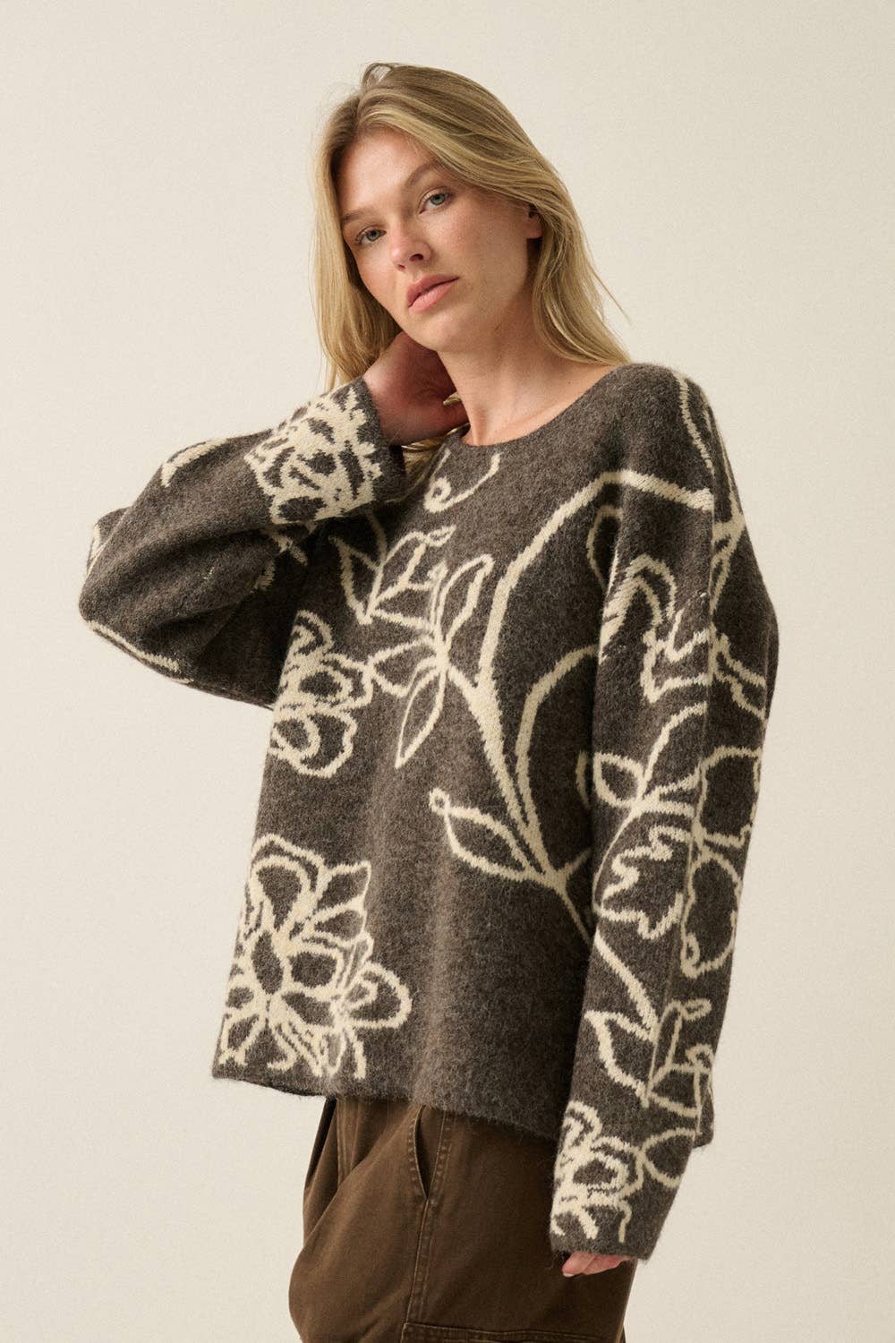 Floral Knit Sweater / Espresso