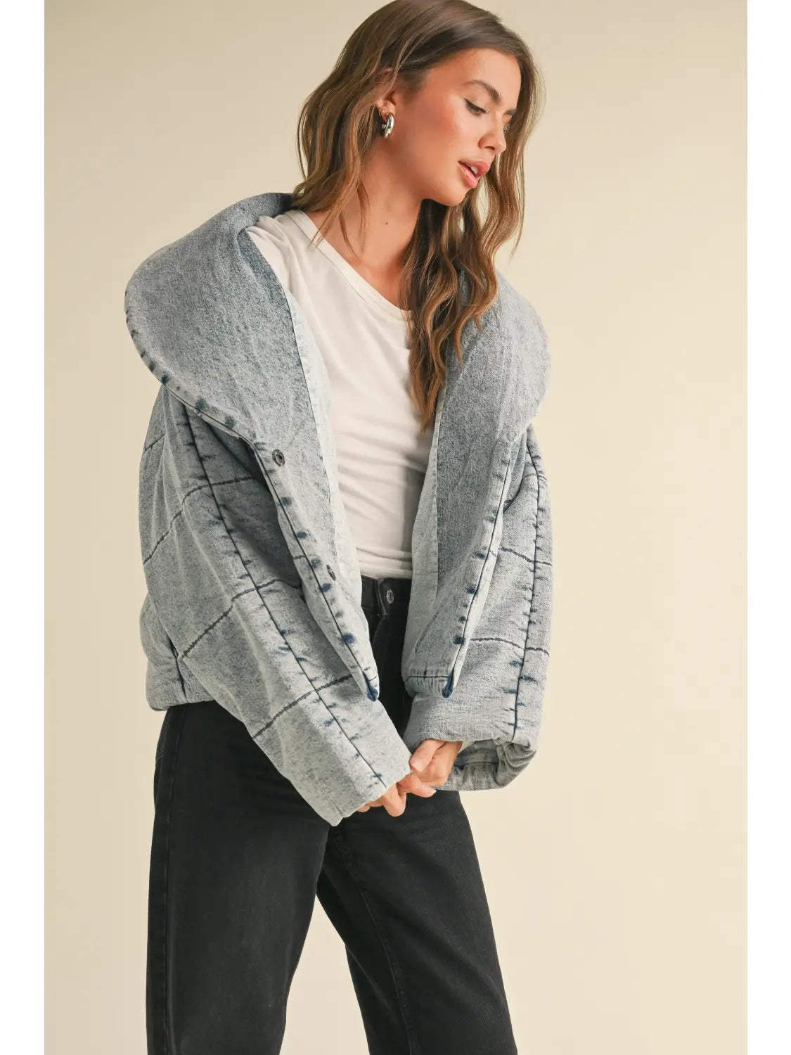 Quilted Tie to Close Denim Jacket