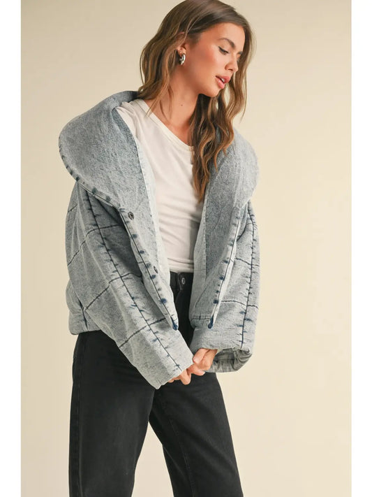 Quilted Tie to Close Denim Jacket