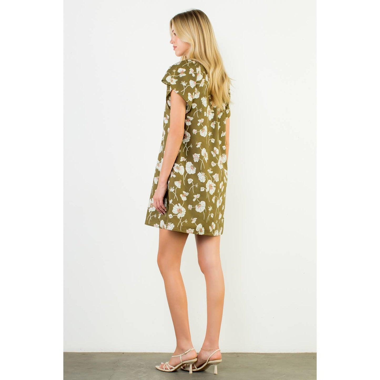 Floral V-Neck Dress- Olive
