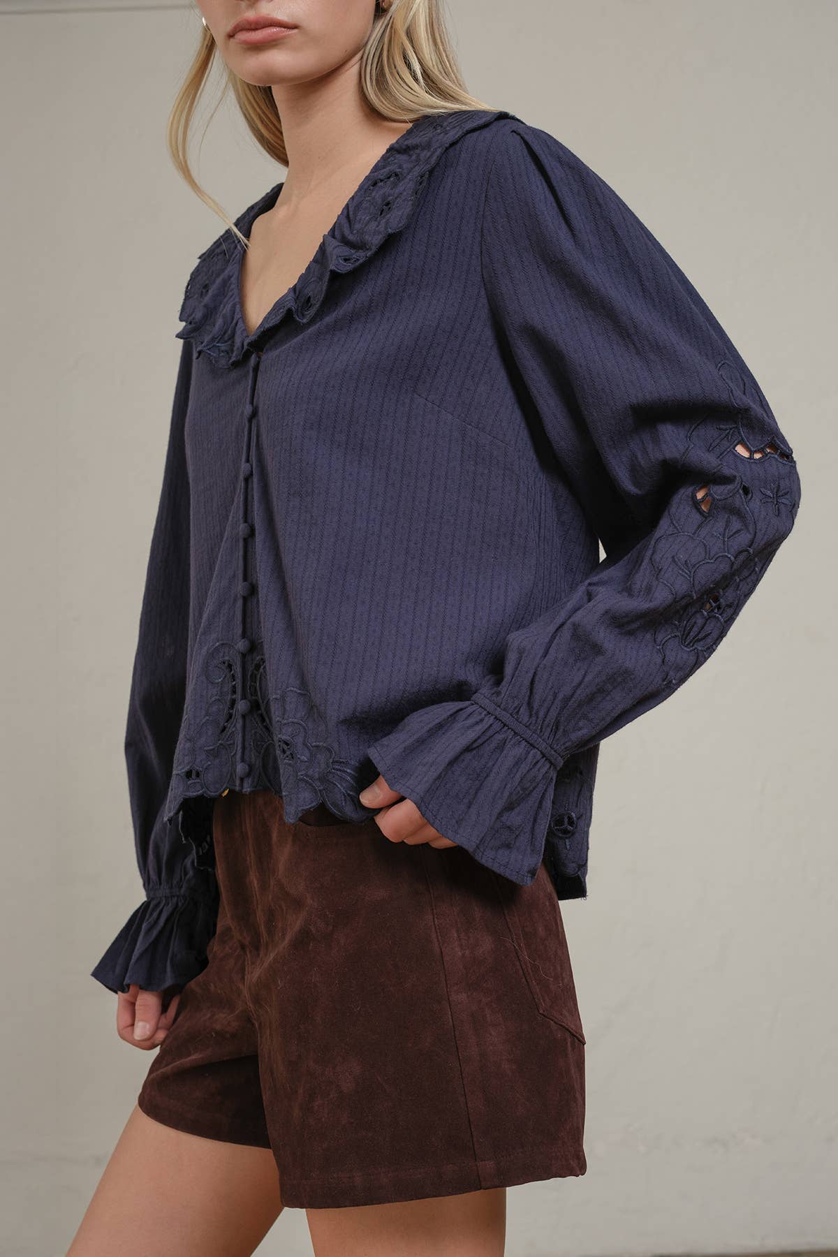 Embroidered Eyelet Collar Blouse