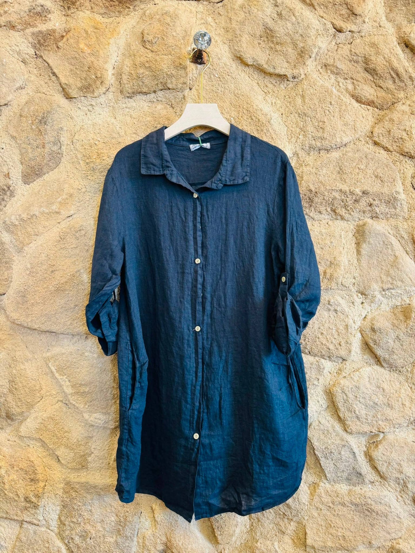 Ref-89075 SHORT SHIRT 100% LINEN: BEIGE