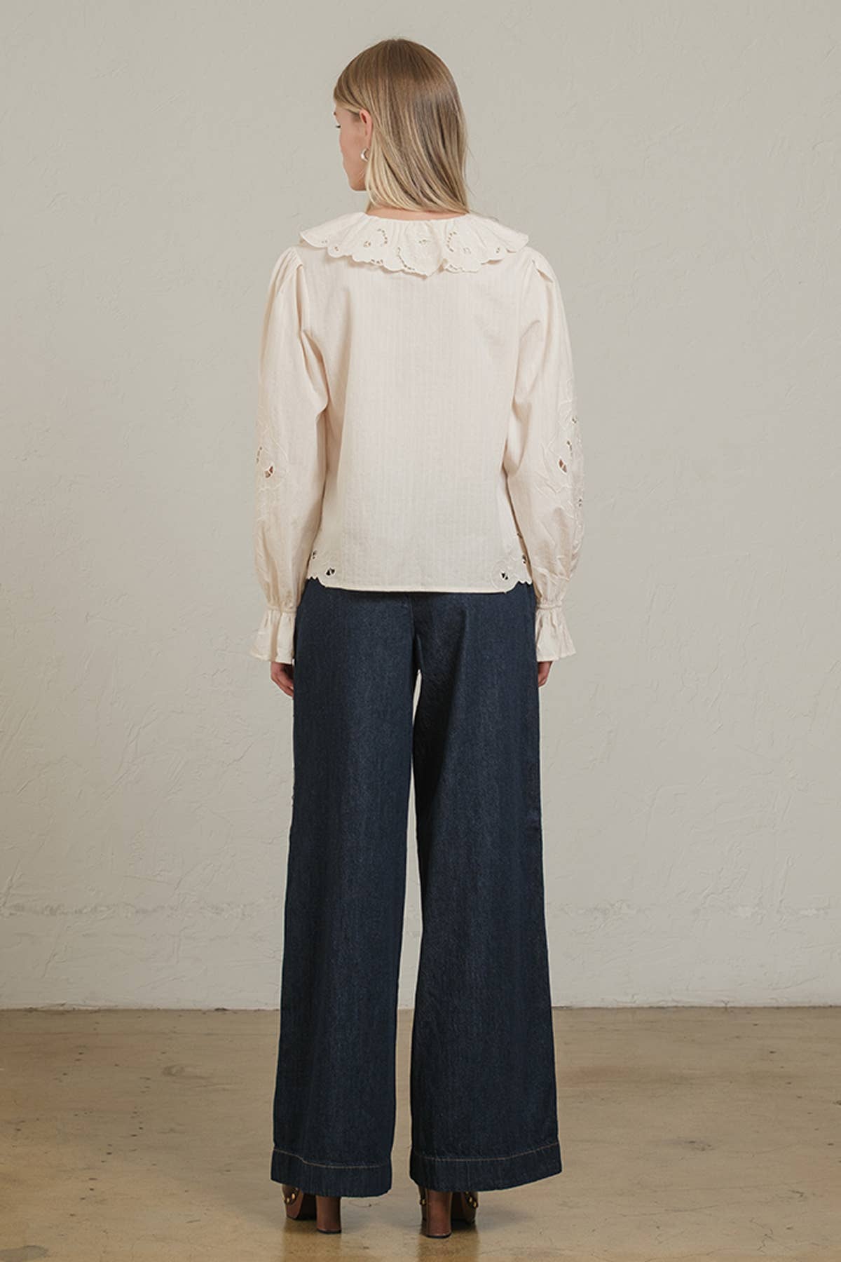 Embroidered Eyelet Collar Blouse