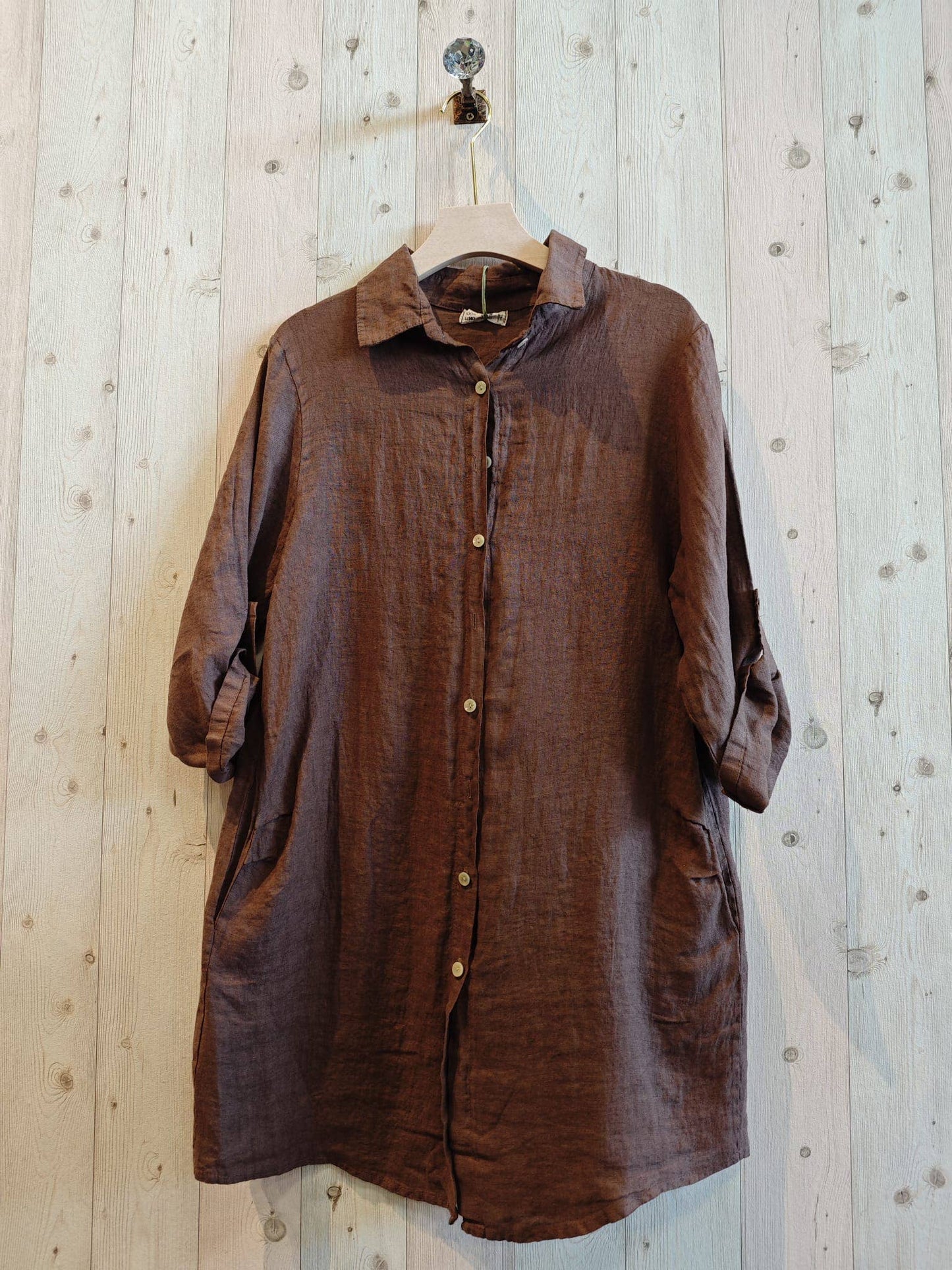 Ref-89075 SHORT SHIRT 100% LINEN: BEIGE
