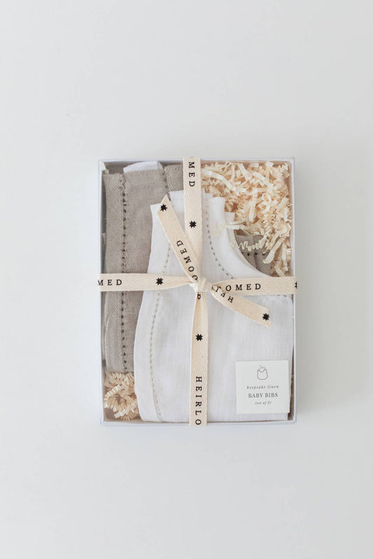100% Linen Keepsake Baby Bib Gift Set