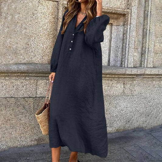 Cotton/Linen Blended Dress- Navy