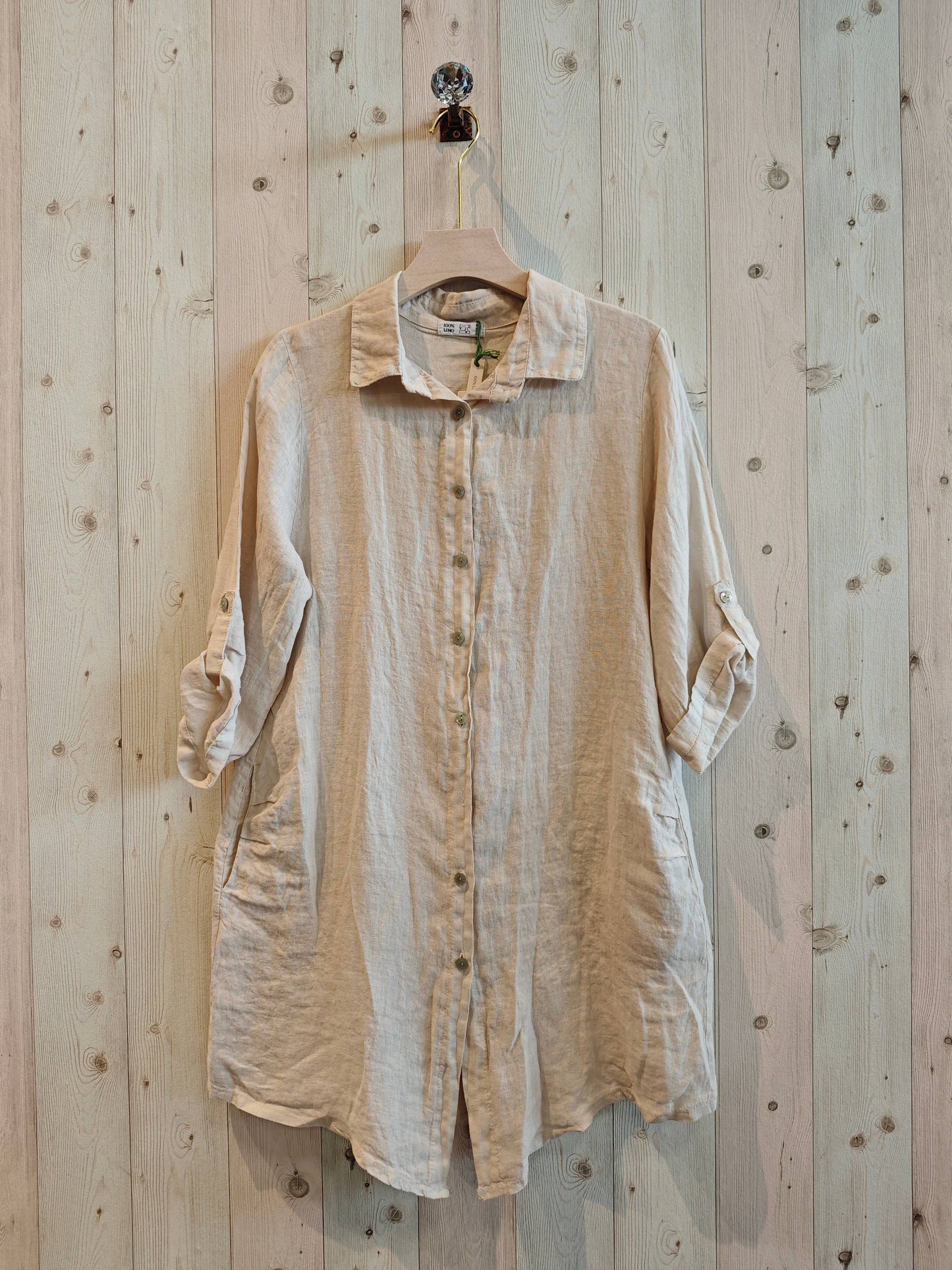 Ref-89075 SHORT SHIRT 100% LINEN: BEIGE