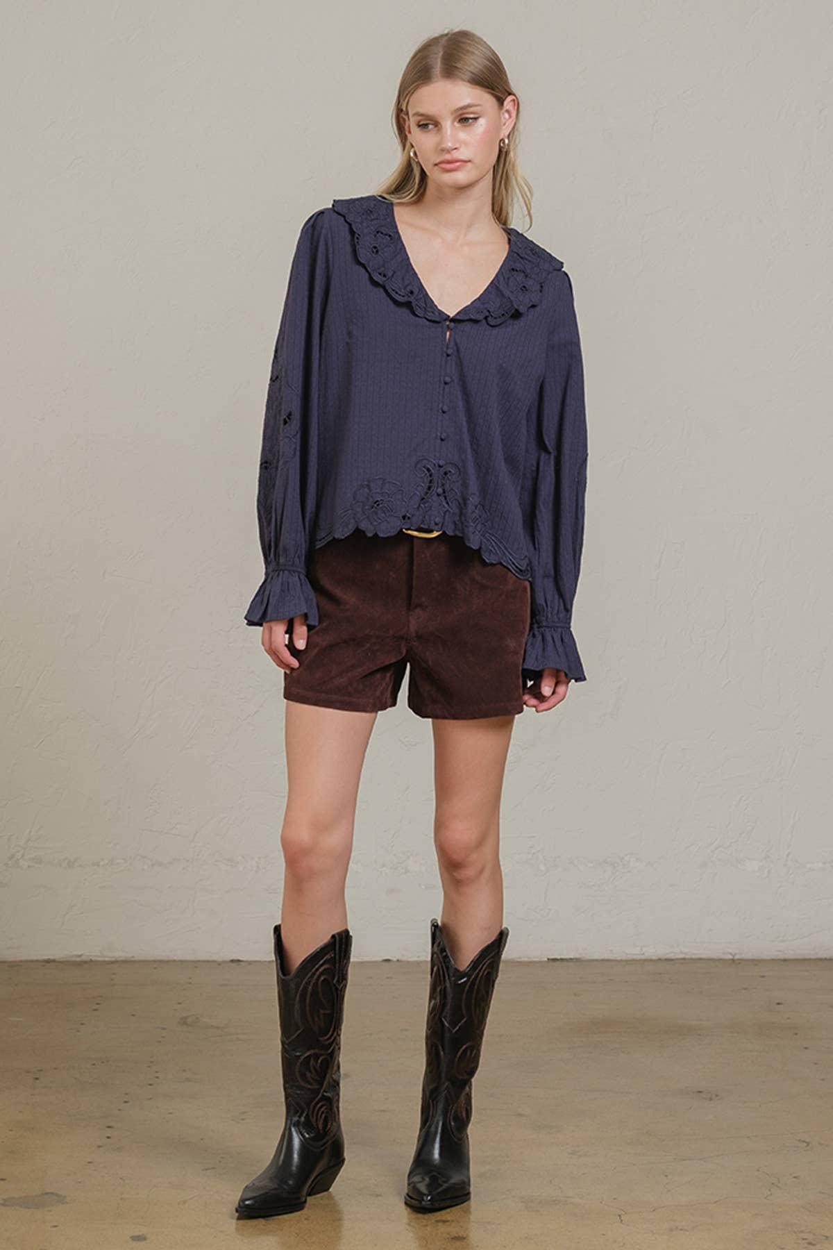 Embroidered Eyelet Collar Blouse