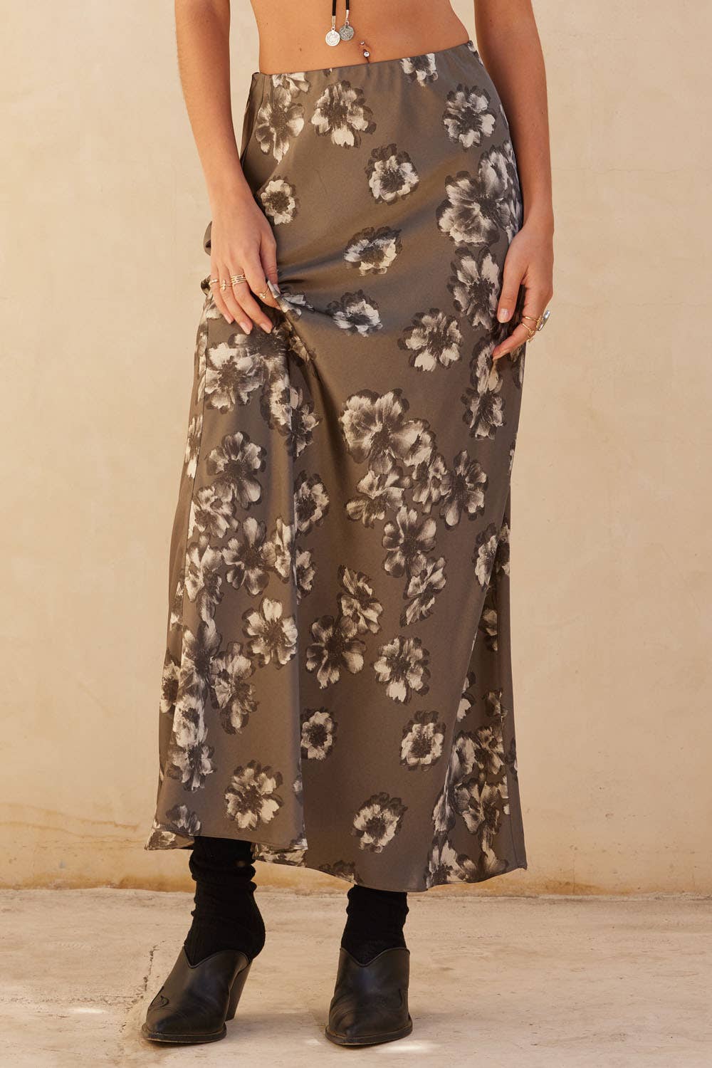 Floral Satin Maxi Skirt