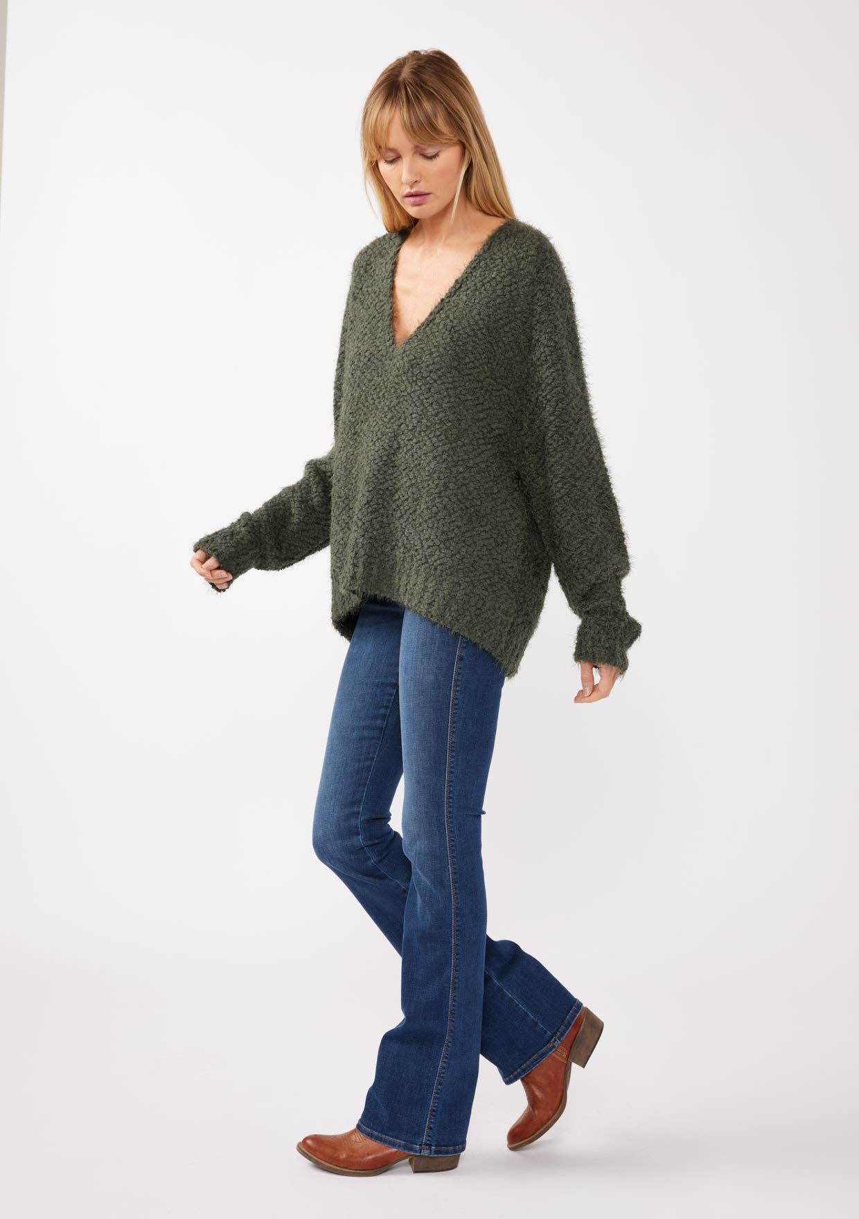 Fuzzy Pullover Sweater - Olive