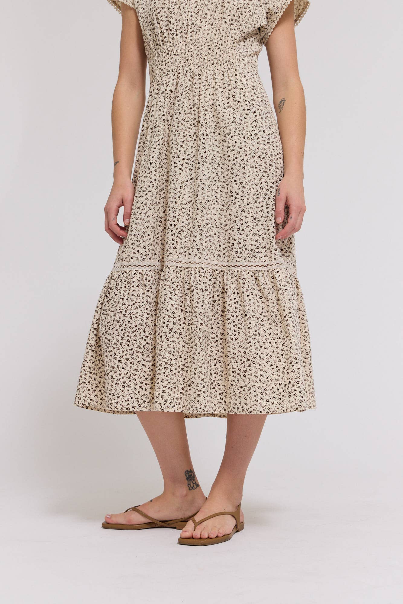 Scallop Trim Cotton Midi Dress