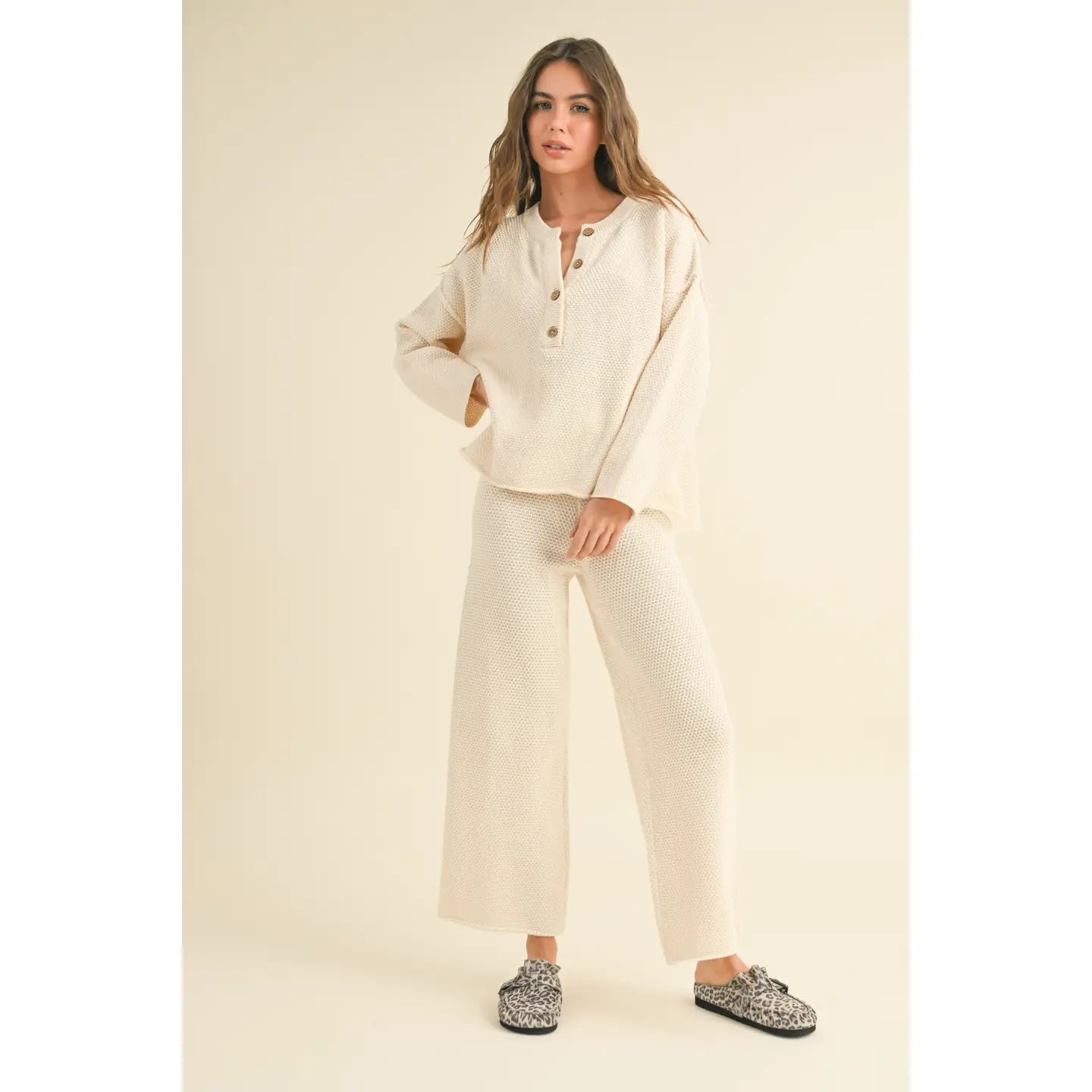 Waffle Knitted Pants- Ivory