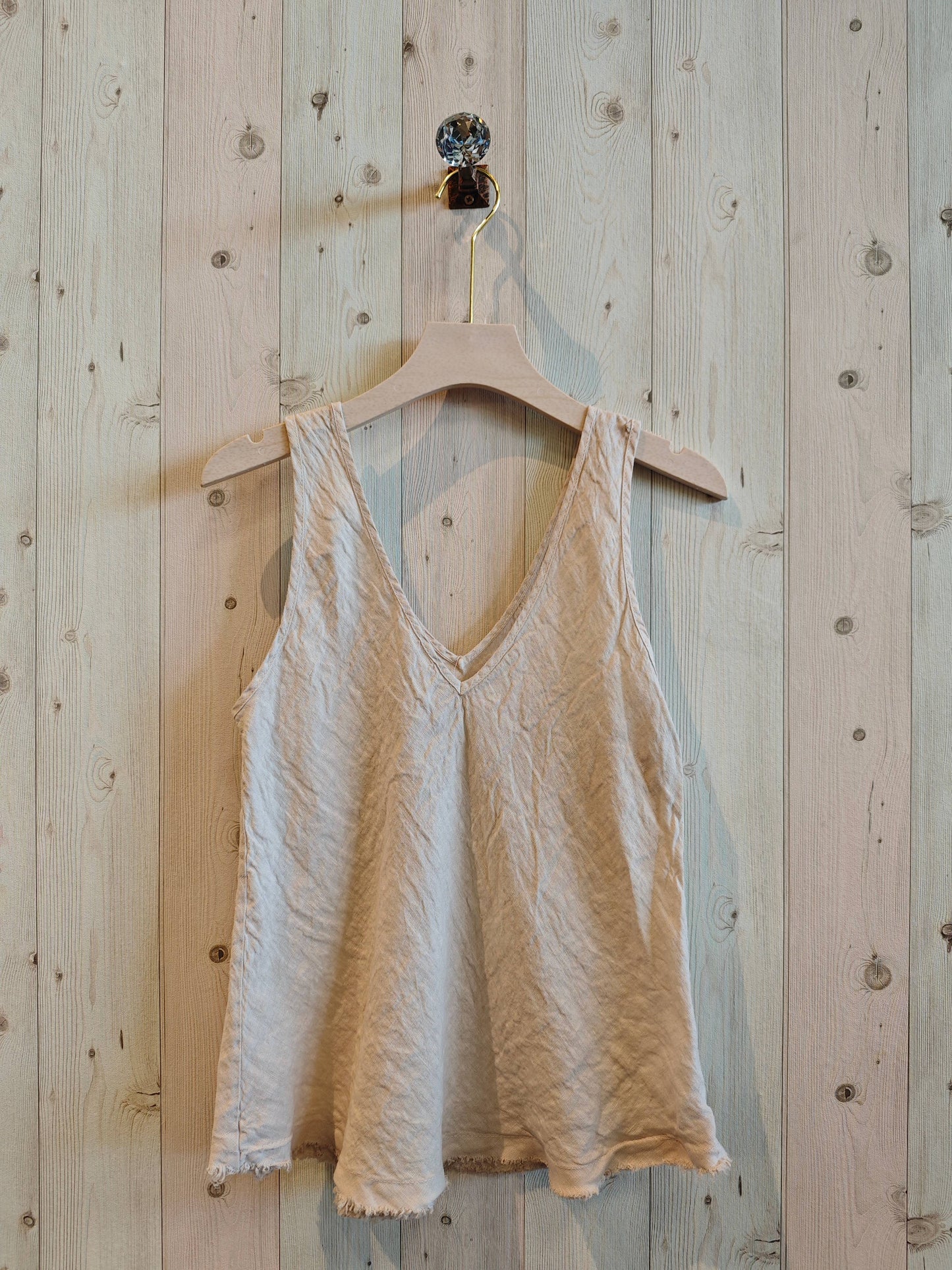 Ref-21591 Sleeveless T-shirt 100% linen: Beis