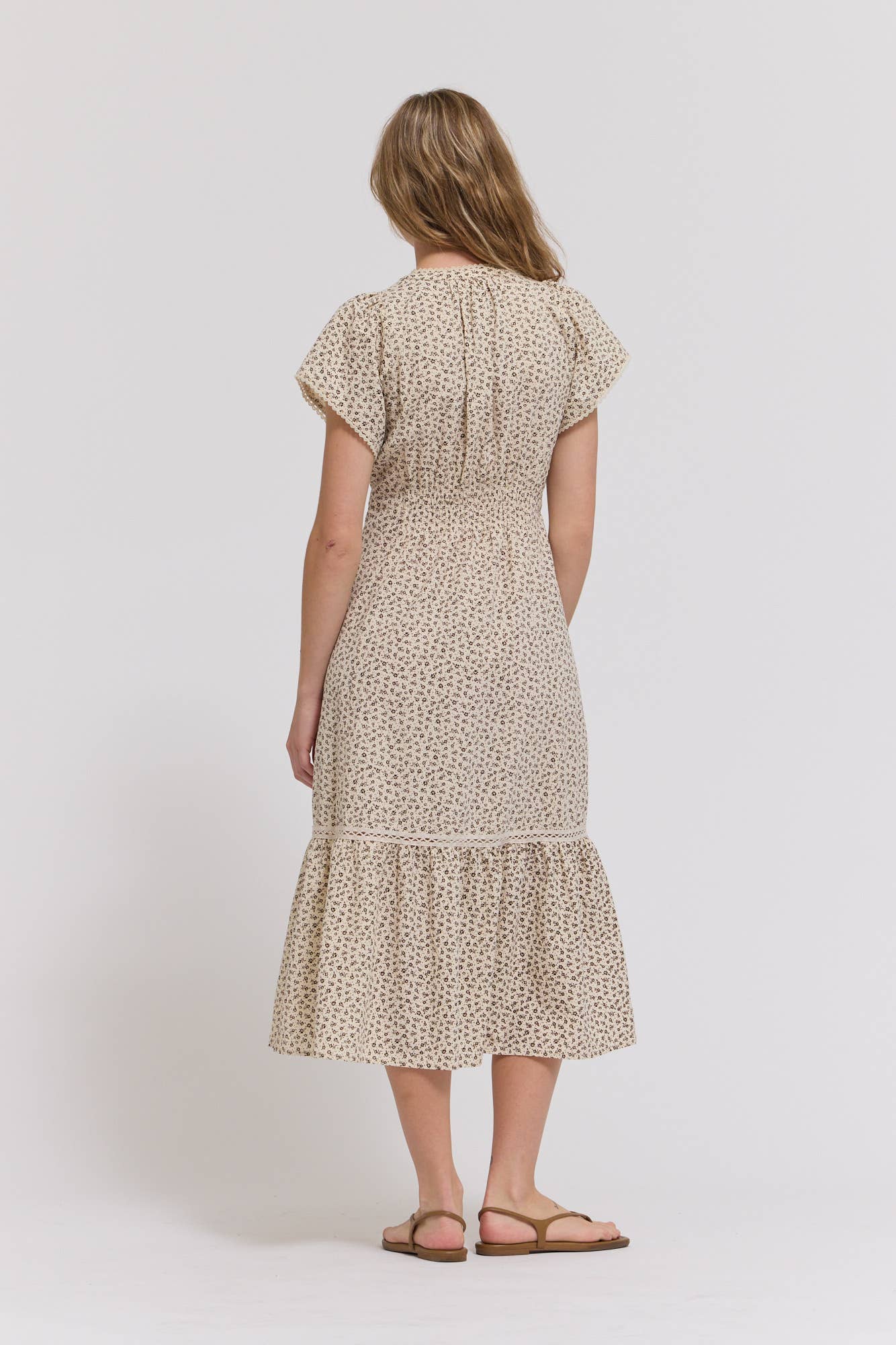 Scallop Trim Cotton Midi Dress