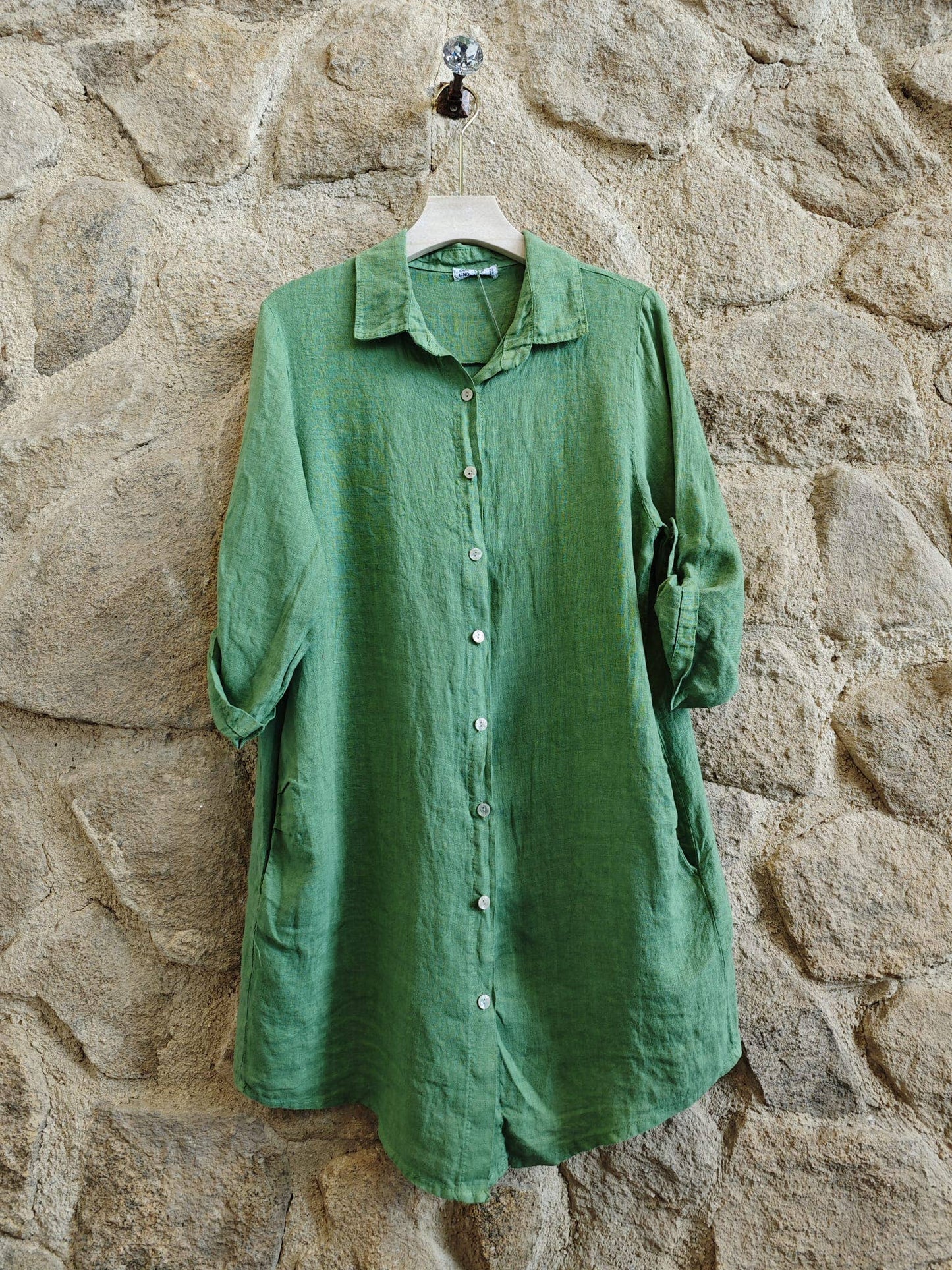 Ref-89075 SHORT SHIRT 100% LINEN: BEIGE