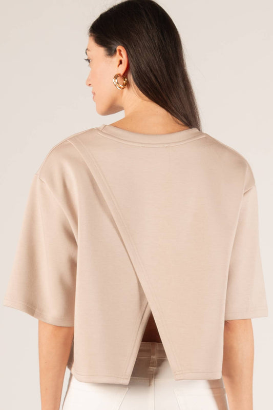 Overlap Back Detail Top- Taupe